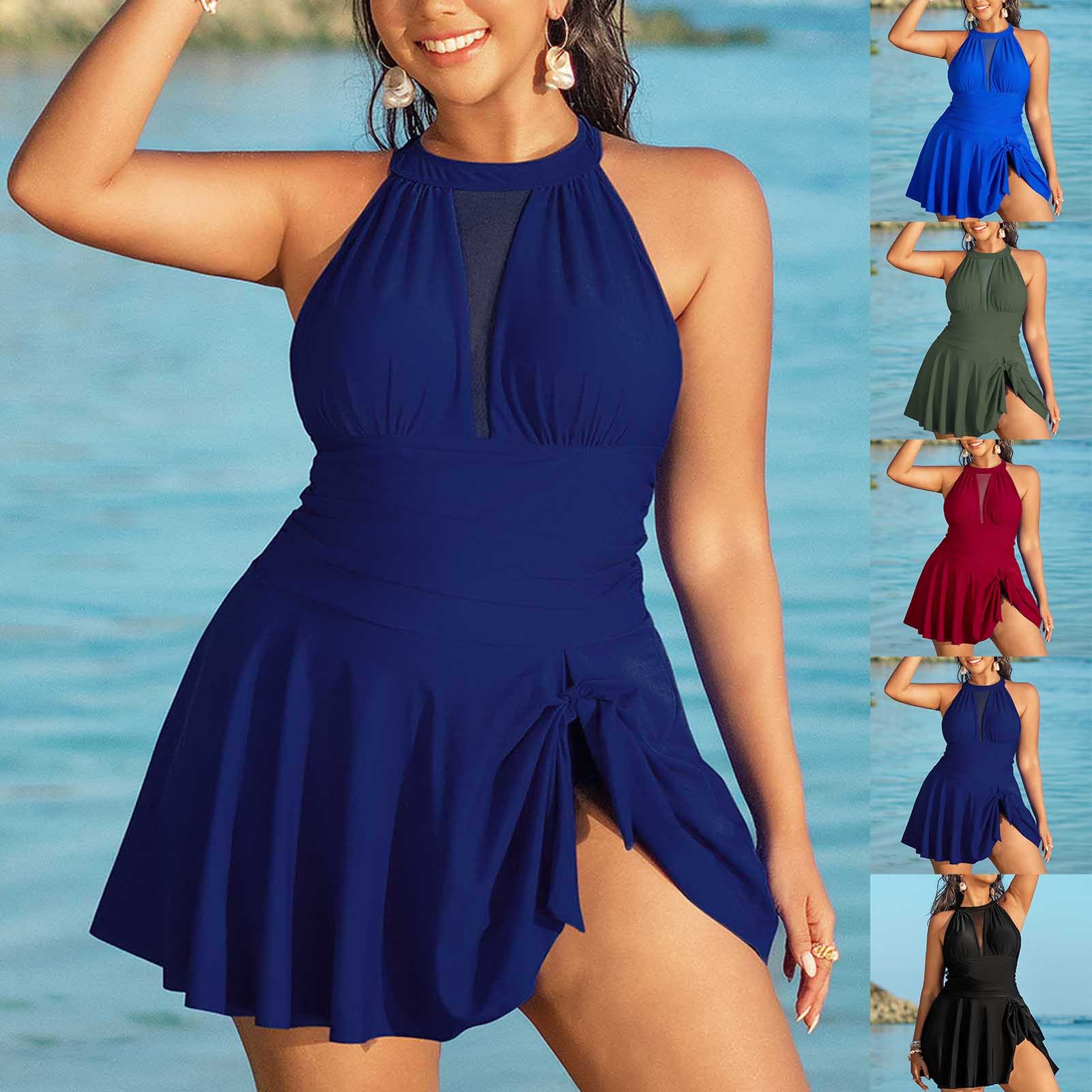 thumbnail video image 2 of SGMVNU Bathing Suit for Women Plus Size Tankini Swim Dress Back Cutout Tummy Controls Swimsuits Flowy Swim Skirt Swimwear Green Size 5XL, 2 of 5