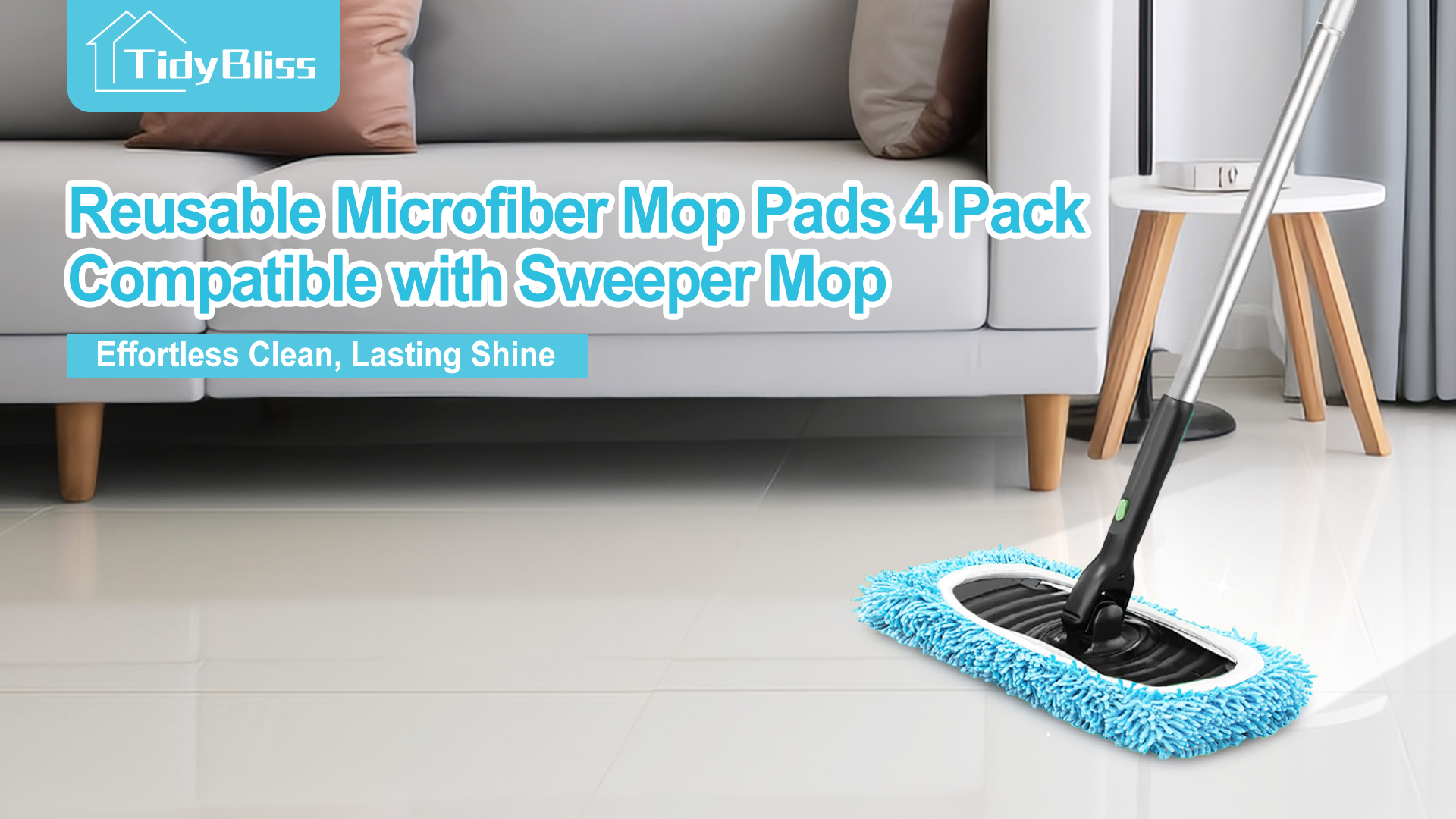 thumbnail video image 2 of TidyBliss Reusable Microfiber Mop Pads 4 Pack Compatible with Sweeper (Blue), 2 of 9