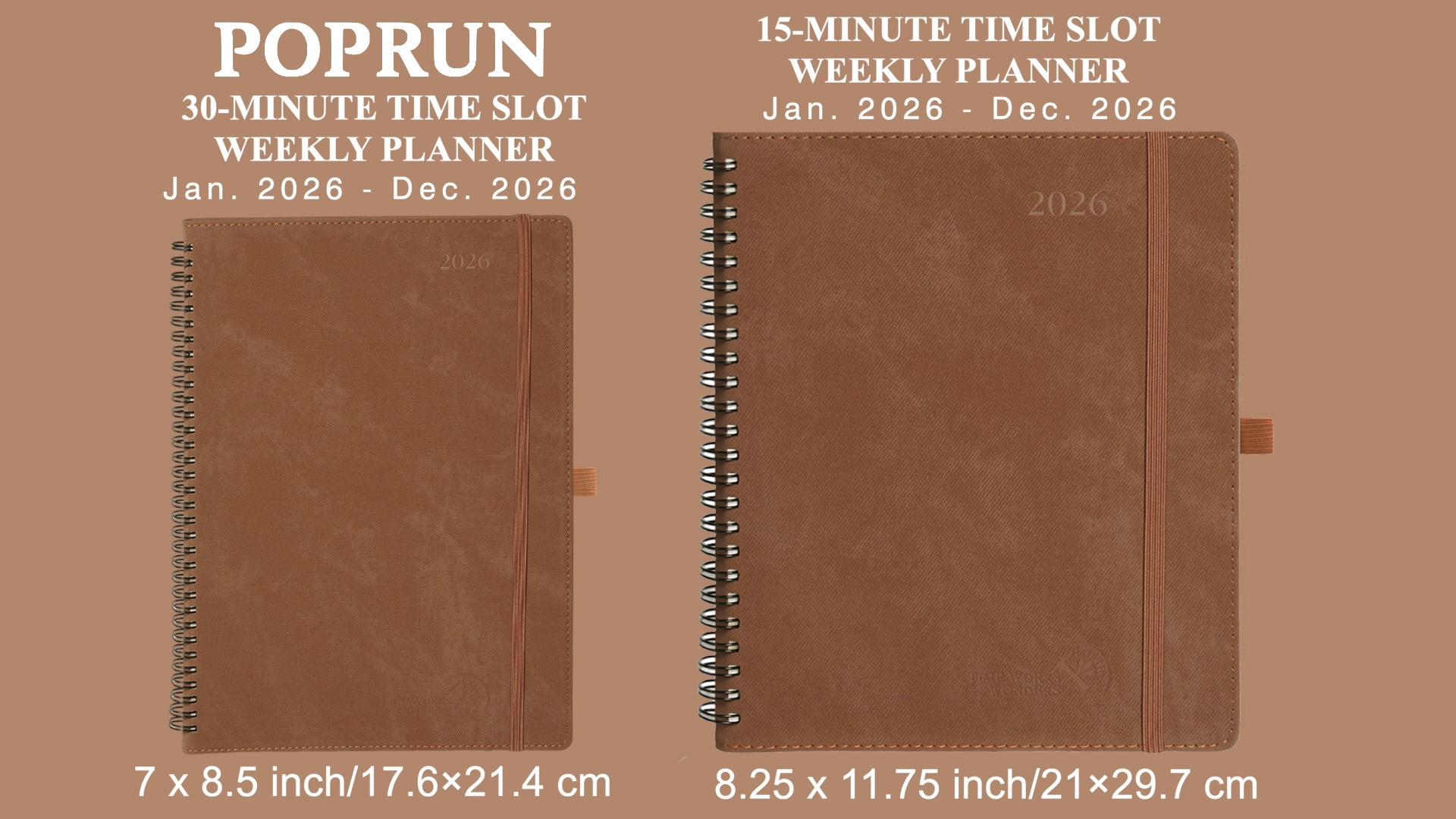 thumbnail video image 2 of POPRUN 2026 Weekly Planner, Jan. 2026-Dec. 2026, A4-8.25" x 11.75", 15-Minute Hourly Appointment Book with Monthly Tabs, Spiral-bound Softcover, 2 Inner Pockets, Pen Holder - Black, 2 of 7