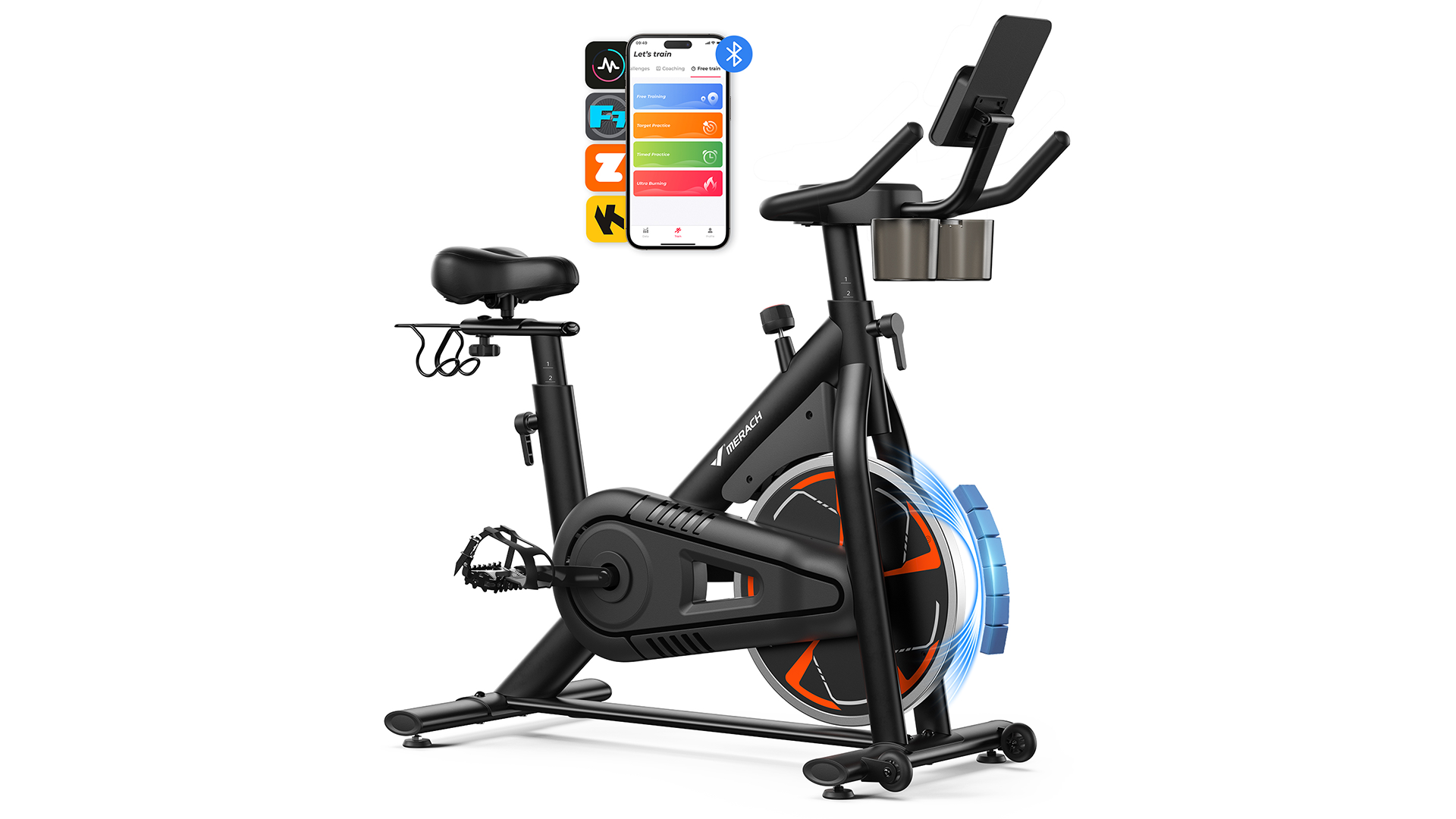 thumbnail video image 2 of MERACH Exercise Bike, Stationary Bikes for Home, Magnetic Indoor Cycling Bike with Self-developed APP, 330lbs Capacity & Comfortable Seat Cushion & Tablet Mount for Weight Loss Gym Cardio, 2 of 9
