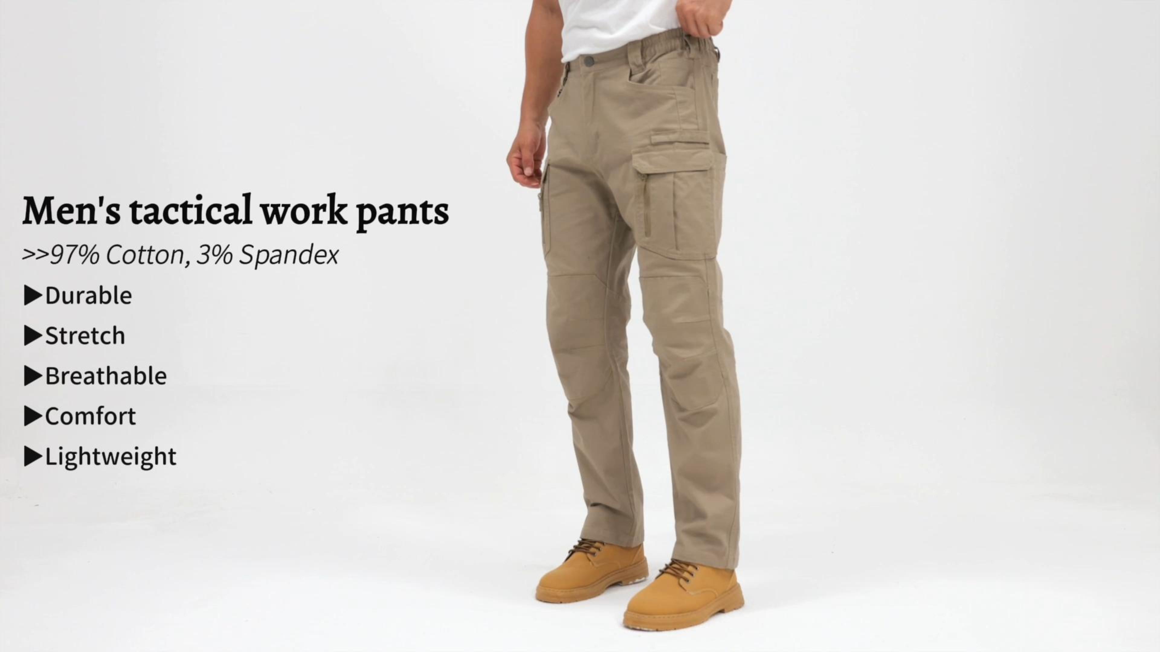 thumbnail video image 2 of NAVEKULL Men's Cotton Flex Cargo Pants Lightweight Stretch Work Pants Durable Outdoor Hiking Trousers With 15 Pockets, 2 of 8