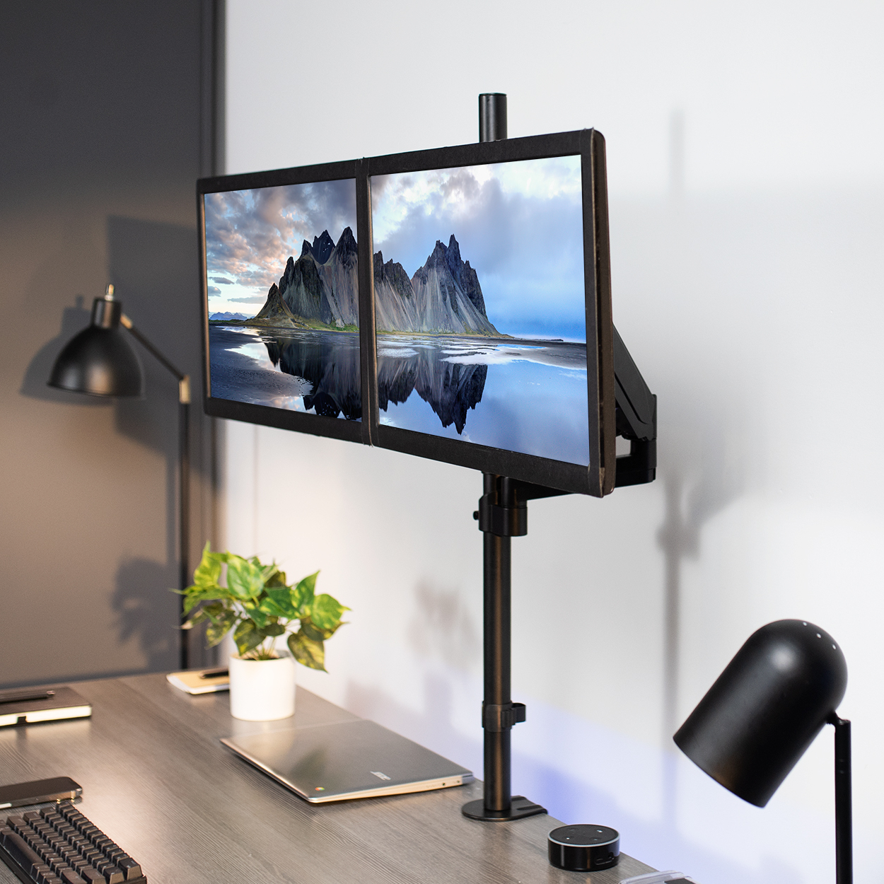 thumbnail video image 2 of VIVO White Extra Tall Dual 17" to 32" Monitor Pneumatic Spring Sit-Stand Desk Mount, 2 of 3