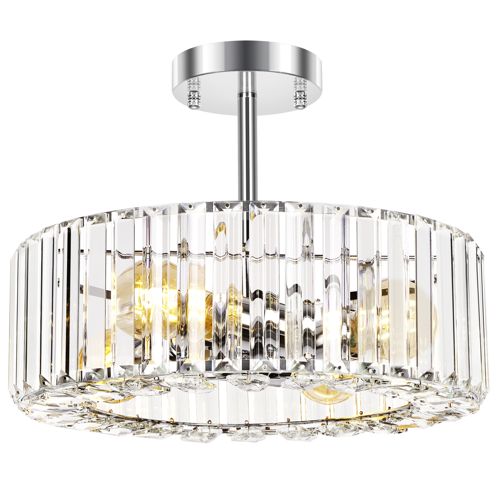 thumbnail video image 2 of FRIDEKO HOME 14.5" Crystal Light Fixture, Modern Semi Flush Mount Ceiling Light, 4-Light, E26 Base, Drum Chandelier for Kitchen Bedroom Living Room Dining Room Entryway, Chrome (Without Bulb), 2 of 9