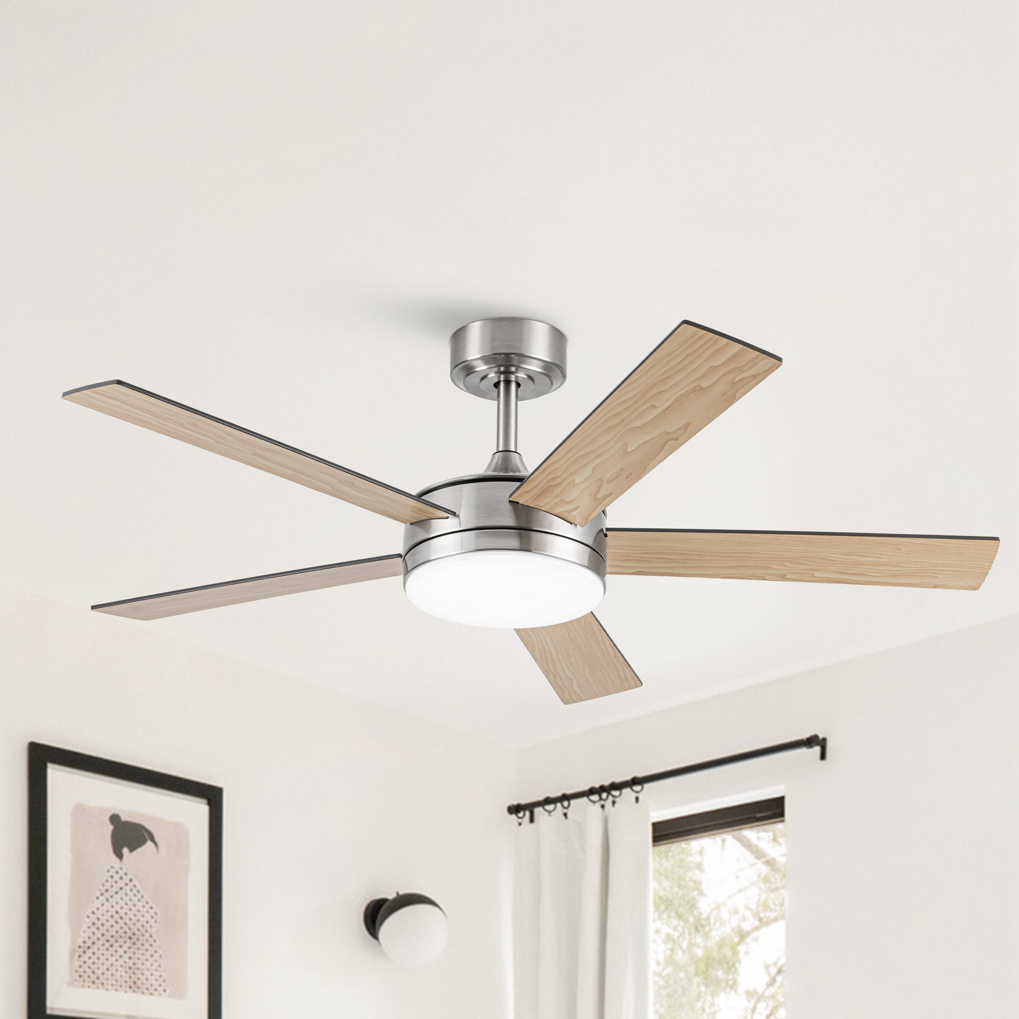 thumbnail video image 2 of Vaczon 48" Modern Brushed Nickel Smart Ceiling Fan with Light and Remote for Living Room and Dining Room, 2 of 17
