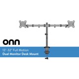 onn Full Motion Dual Monitor Desk Mount, Fits 2 Screens up to 32 Inches ...