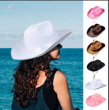 thumbnail video image 2 of DondPO Western Cowgirl Hat Cowboy Hat Wide Brim Hats Hats For Fancy Dress Dress Up Party Cowboy Hat Straw Cowboy, 2 of 4