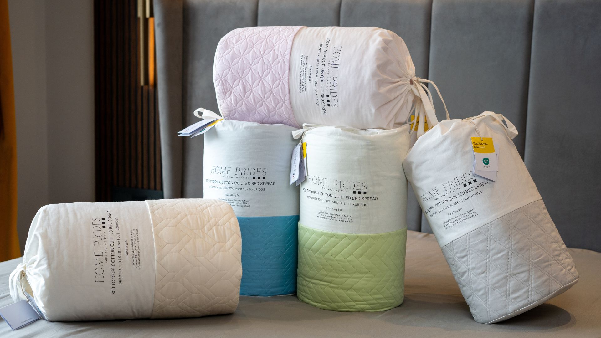 thumbnail video image 2 of Home Prides Queen Size Quilted Coverlet – 100% Cotton Fabric & Filling, Lightweight Comforter, Oeko-Tex Certified, Chevron Design, Light Gray Quilt, 2 of 8