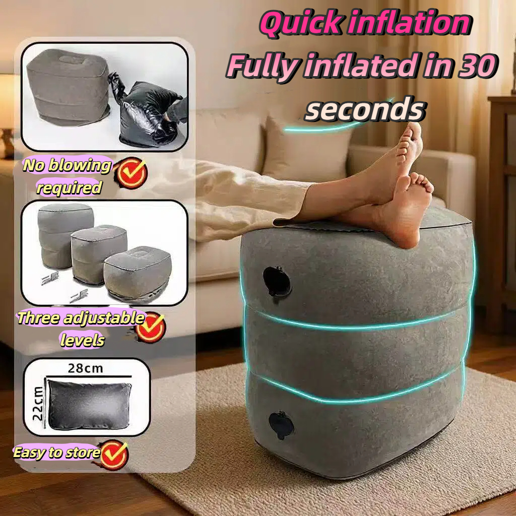 thumbnail video image 2 of SanGlyptic Inflatable Foot Rest Pillow for Travel,Kids Airplane Bed,Adjustable 3 Layers Height Leg Pillow of Air Travel Essentials,Car, Office, Home - Fast Inflation (Grey), 2 of 15