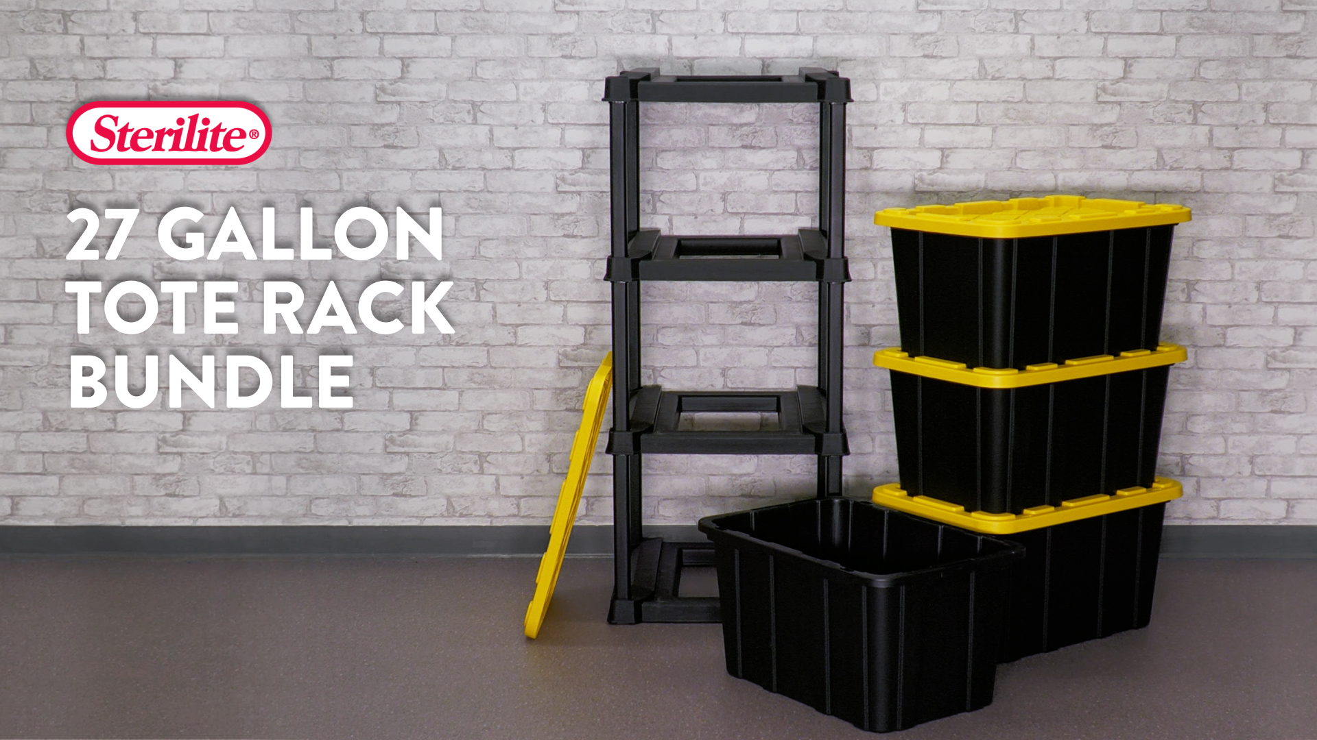 thumbnail video image 2 of Sterilite 4 Tier Tote Rack Organizer with 4 Pack 27 Gallon Industrial Storage Totes, 2 of 13