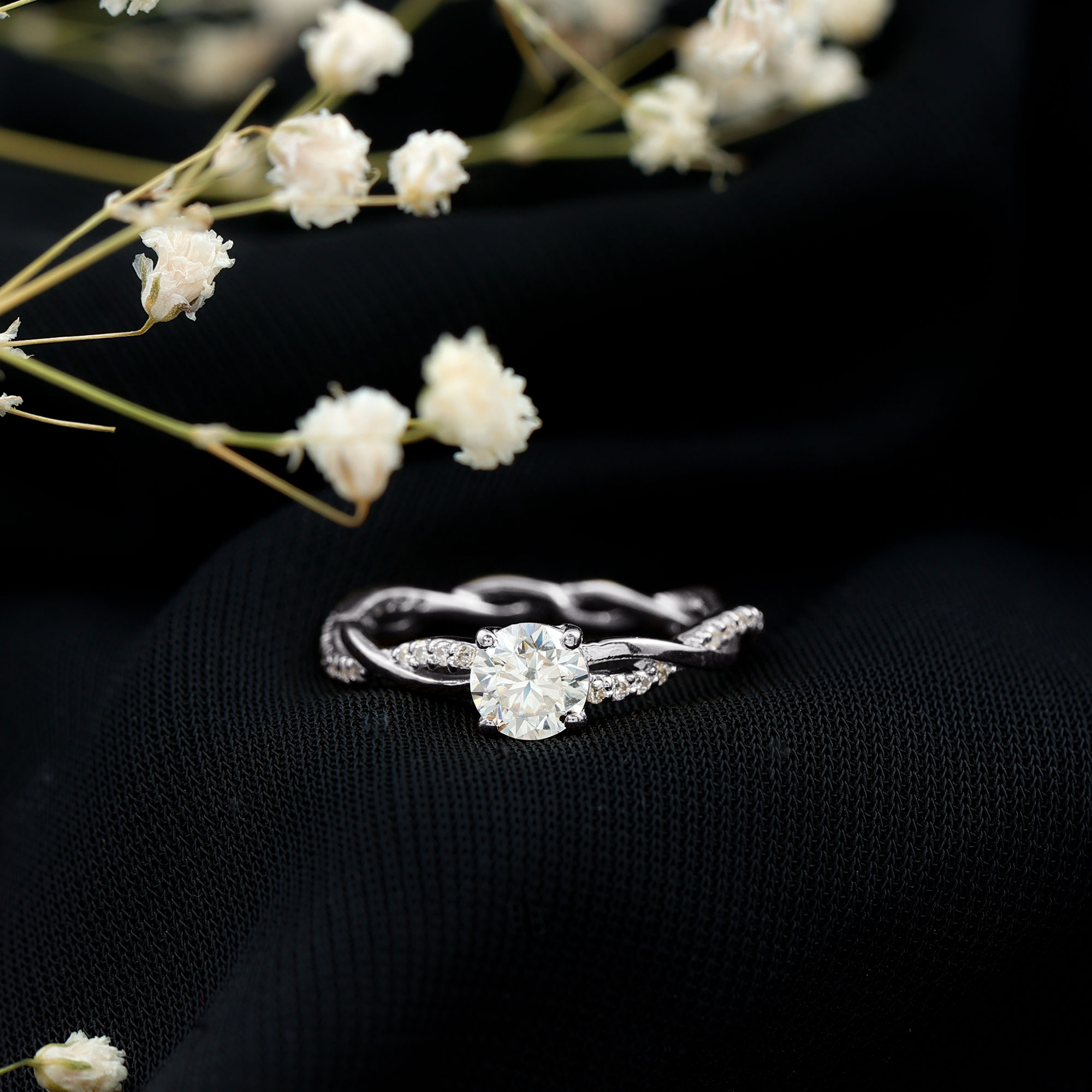 thumbnail video image 2 of Rosec Jewels Moissanite Engagement Ring for Women - 1/2 Carat - Braided Ring - D-VS1 Quality Certified, 14K White Gold, US 13.00, 2 of 9