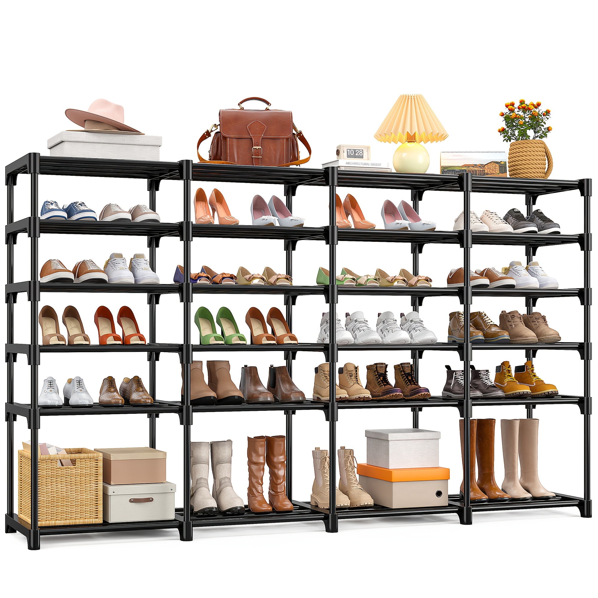 thumbnail video image 2 of Storvive Large Capacity Metal Shoe Rack, 4 Rows 6 Tier and 4 Rows 9 Tier Boots Storage Rack, 2 of 7