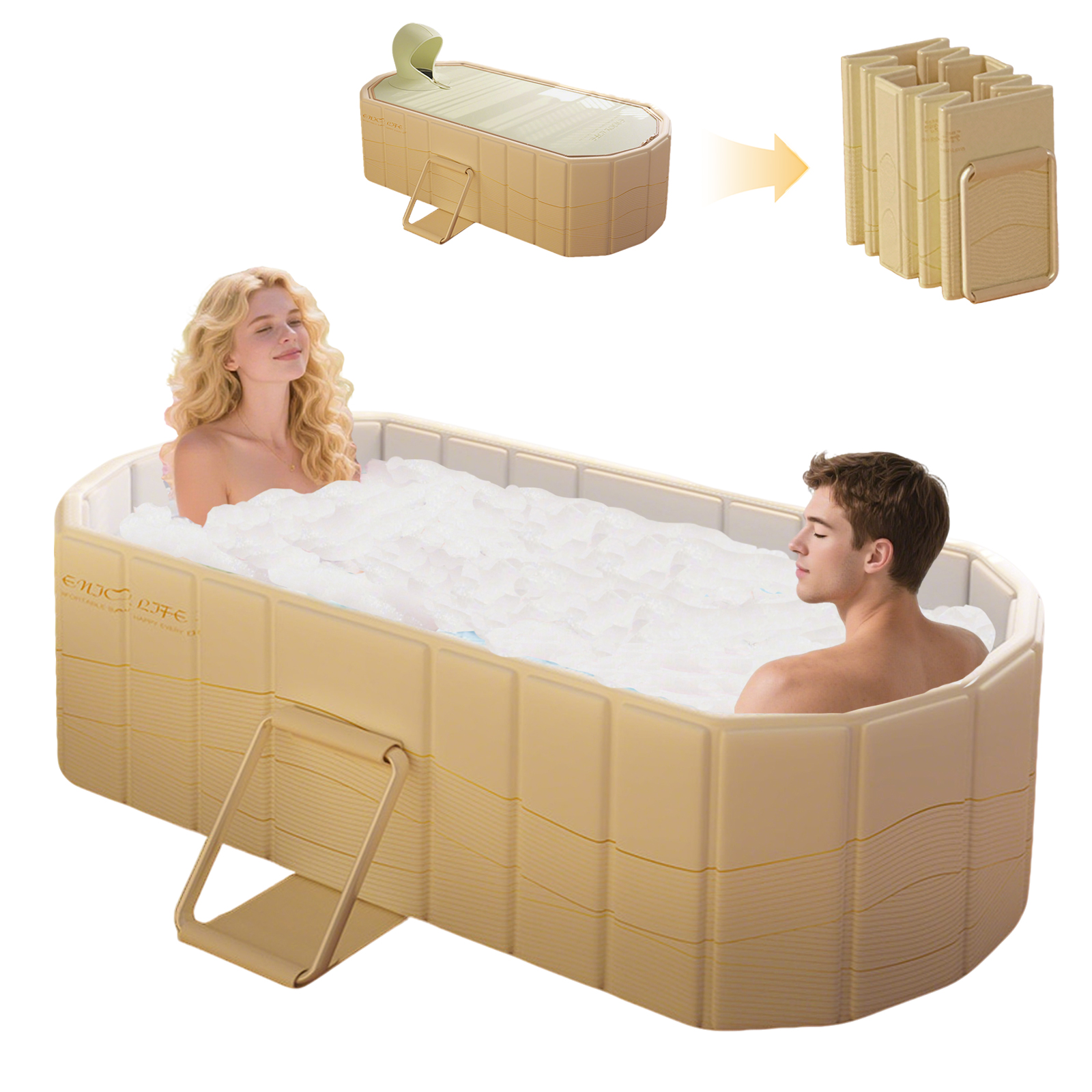 thumbnail video image 2 of JieC 47"Large Foldable Bathtub for 2 People,Upgraded Adult Tub for Hot Ice Bath (Pink, 47.2"×21.6"×19.6"), 2 of 11