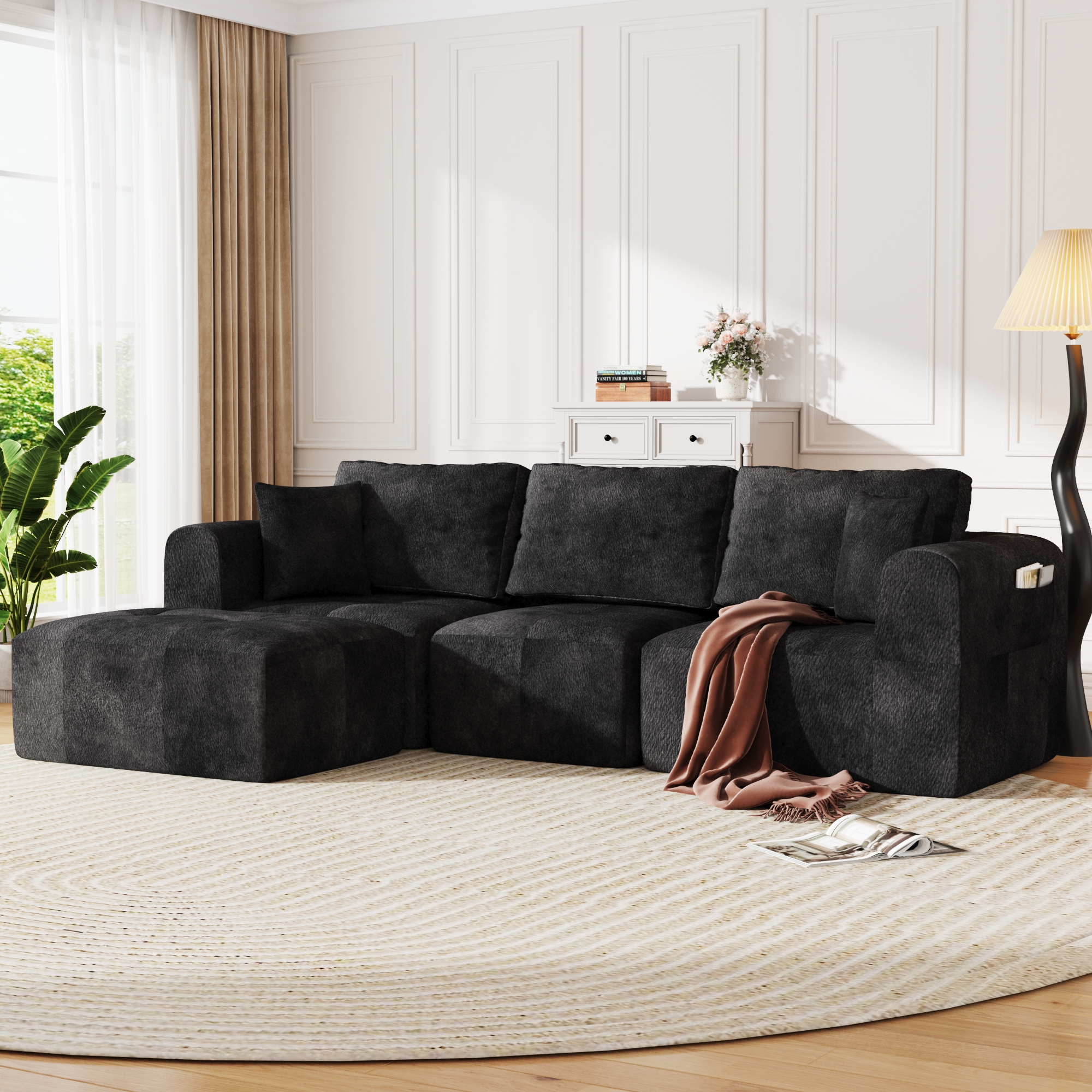 thumbnail video image 2 of ChVans 110" L-Shaped Sectional Sofa with Convertible Left/Right Ottoman, Boneless Sofa with Oversized Chaise & Layered Cushion, Upholstered Couches for Living Room Bedroom, No Assembly, 2 of 10