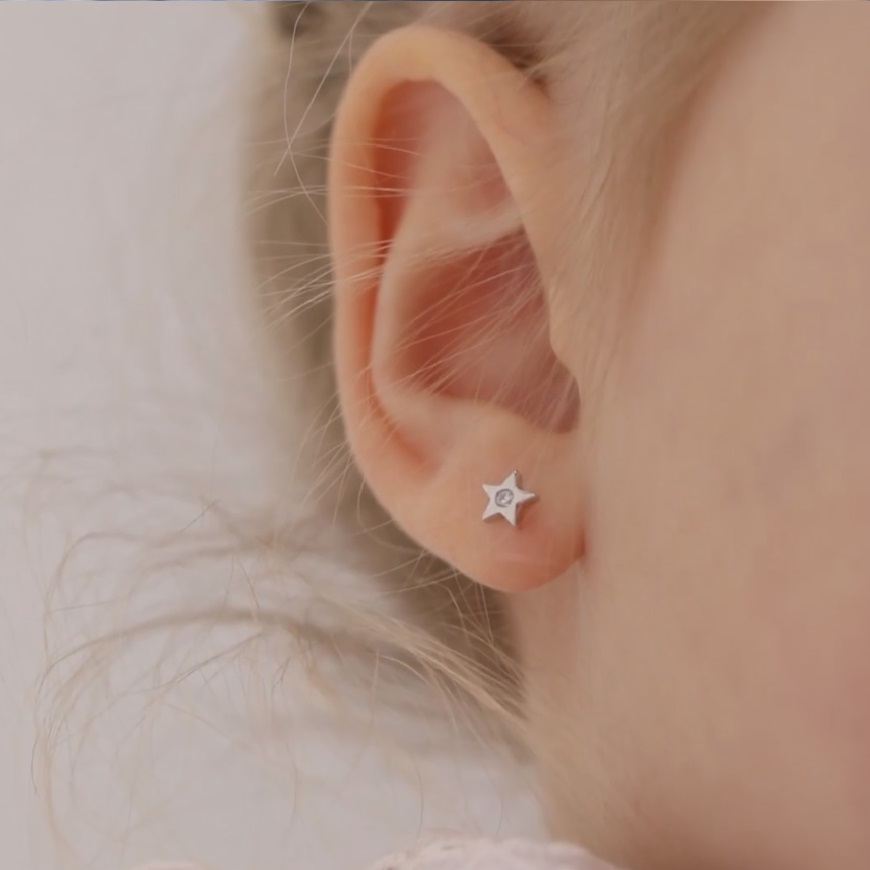 thumbnail video image 2 of 925 Sterling Silver CZ Little Star Screw Back Earrings Baby Girl Toddlers, 2 of 7