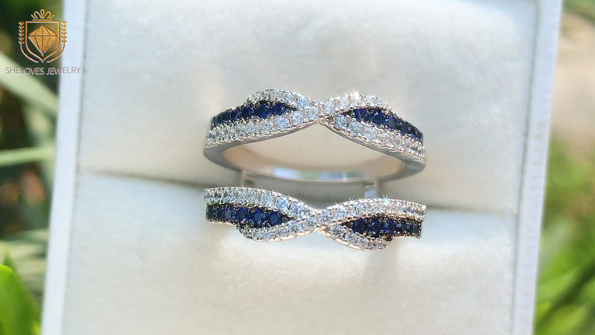 thumbnail video image 2 of SHELOVES Blue Sapphire White CZ Ring Enhancer for Engagement Rings Infinity Wrap Guard 925 Sterling Silver Sz 7, 2 of 7