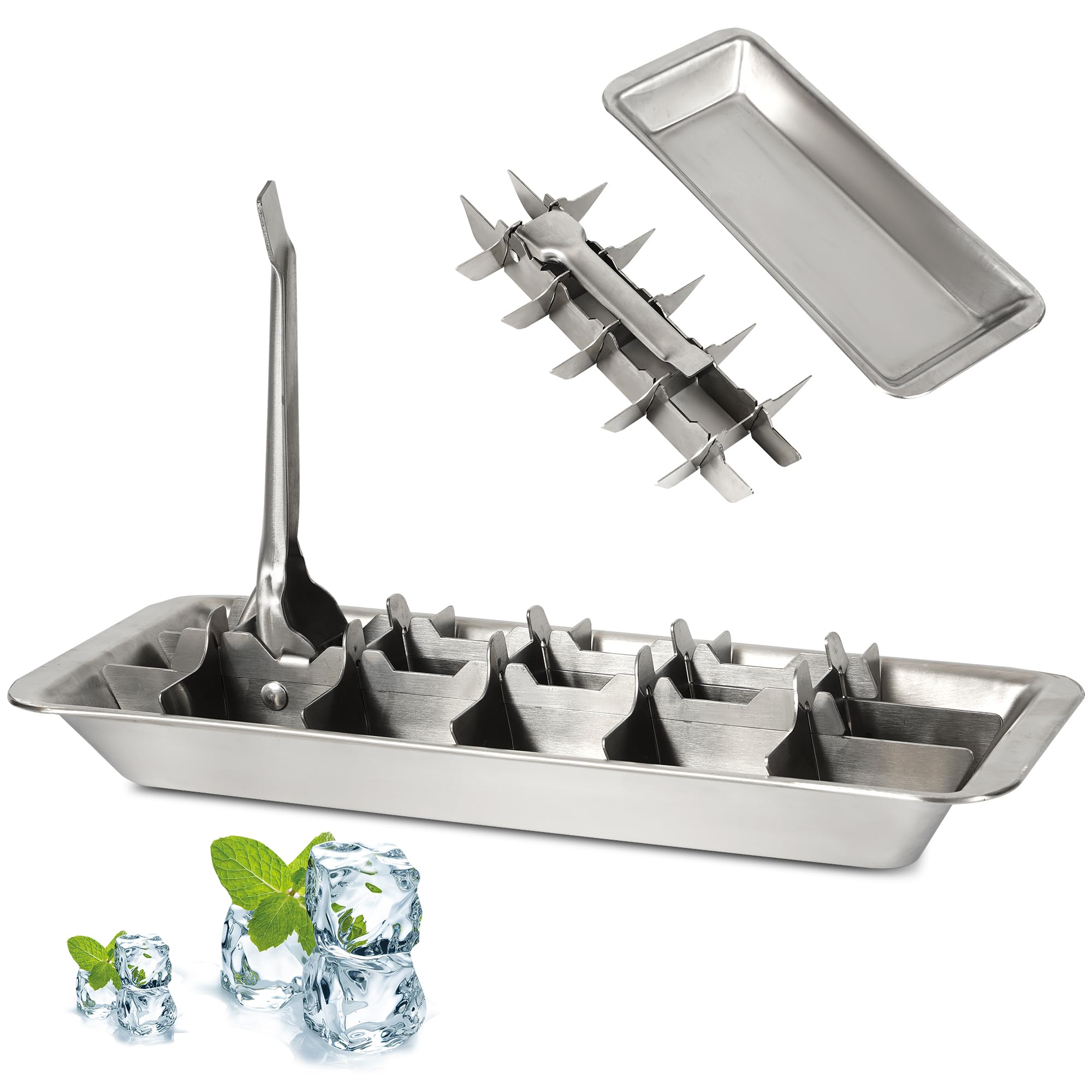 NUFR Vintage-Style Stainless Steel Ice Cube Tray with Lever 18