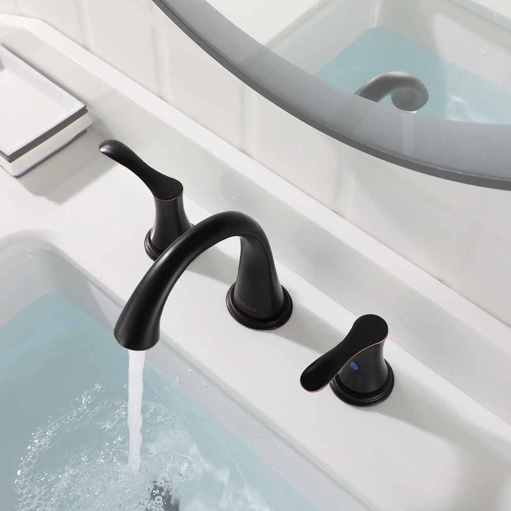 thumbnail video image 2 of PARLOS Widespread 2 Handles Bathroom Faucet with Metal Pop Up Sink Drain and cUPC Faucet Supply Lines,Oil Rubbed Bronze, 2 of 11