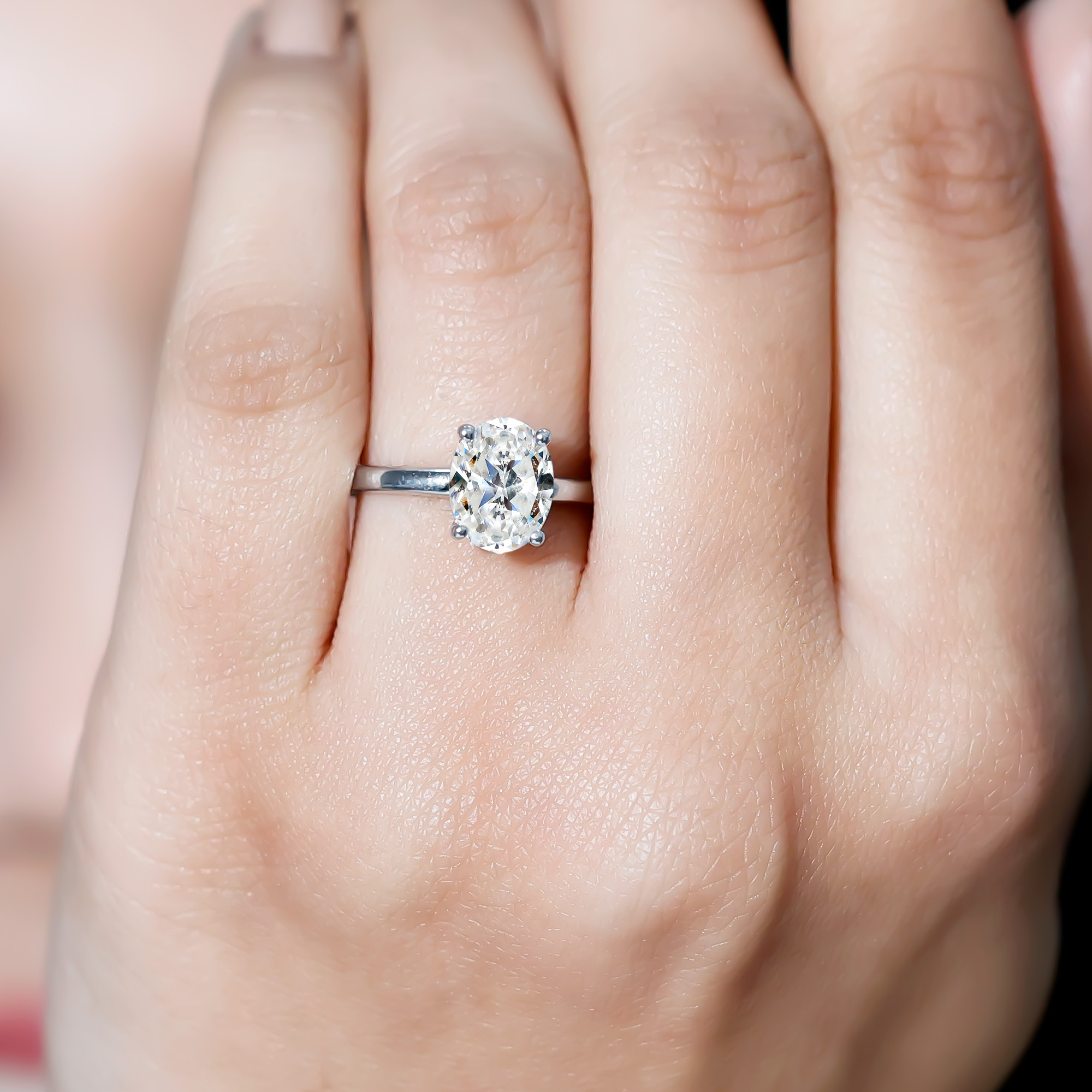 thumbnail video image 2 of Rosec Jewels Oval Lab Diamond Ring 2 Ct - Big Solitaire Engagement Ring 7x9 mm - EF-VS Grade Certified, 14K Yellow Gold, US 4.50, 2 of 8