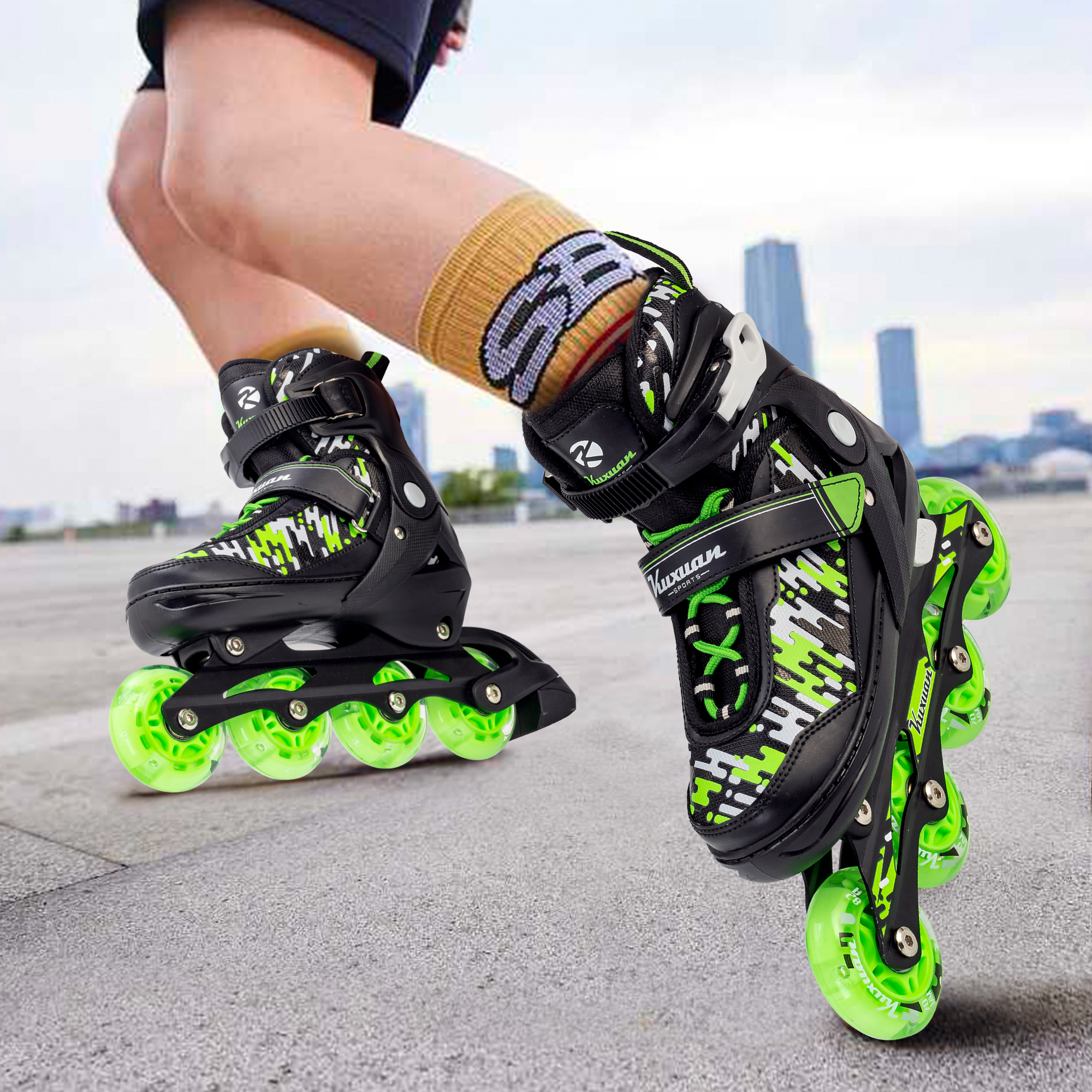 thumbnail video image 2 of Adjustable Inline Skates for Kids Boys Girls Women Beginner Fun Illuminating Outdoor Skates, 2 of 9