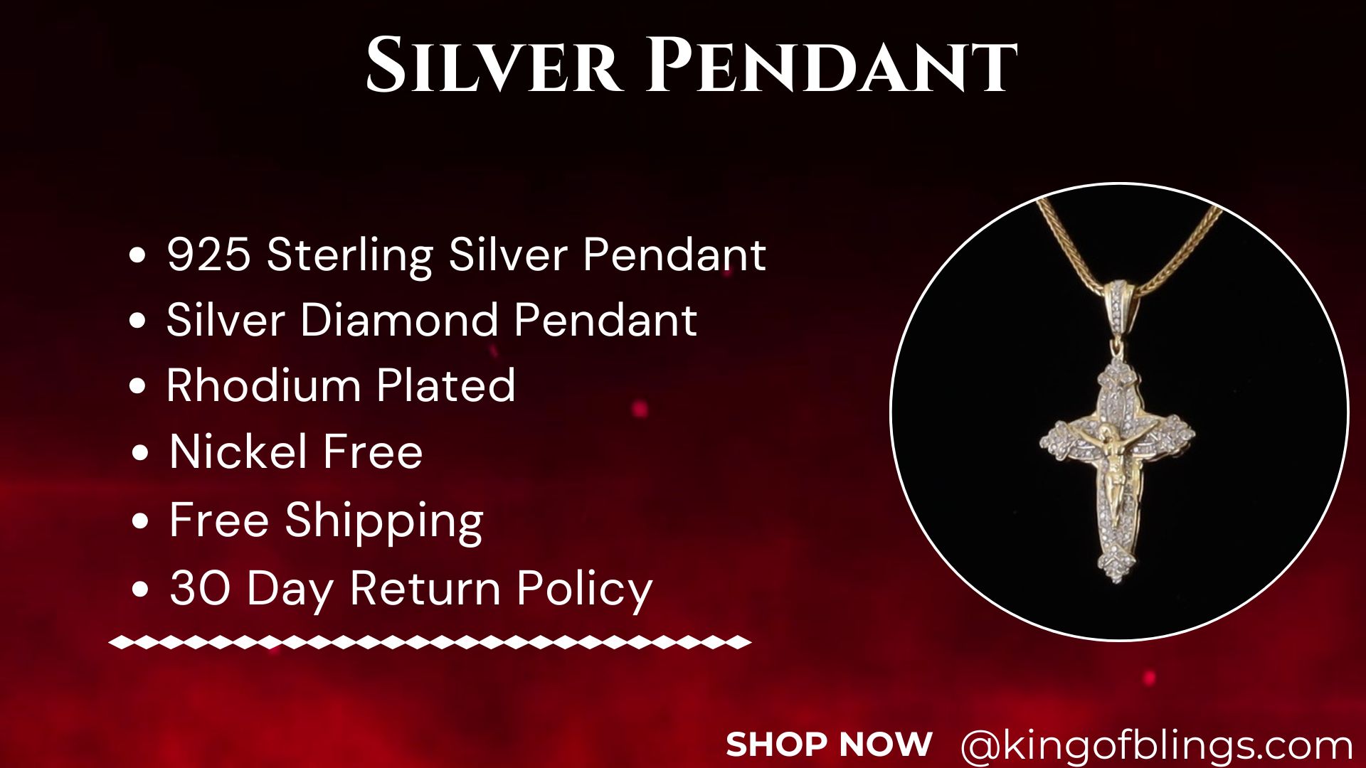 thumbnail video image 2 of King Of Bling's Real 0.33ct Diamond Sterling Silver JESUS CROSS Charm Necklace Yellow Pendant, 2 of 13