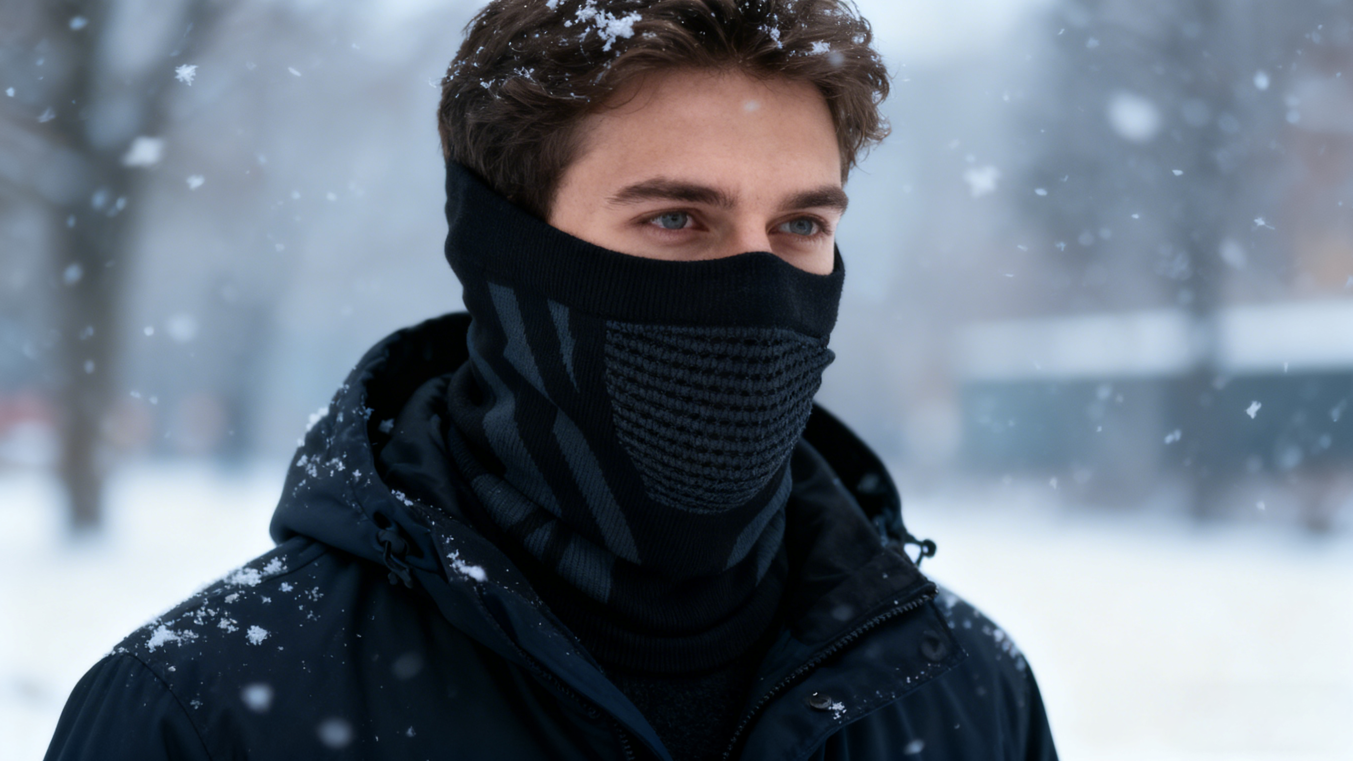 thumbnail video image 2 of 2 Pieces Neck Gaiter Knit Fabric Ski Mask Warmer Scarf Windproof Outdoor Sports Face Cover Unisex Black Gray, 2 of 8