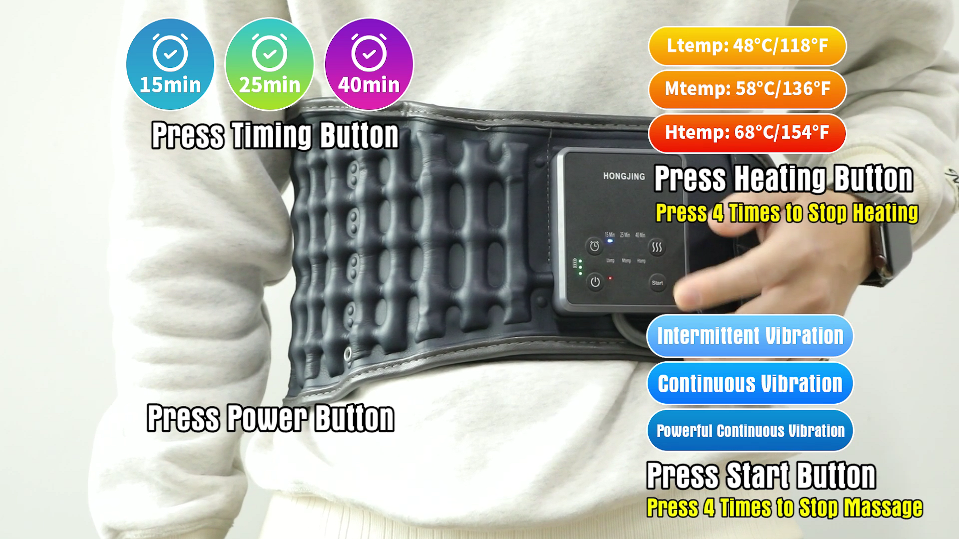 thumbnail video image 2 of HONGJING Massage Decompression Belt with Heat for Instant Back Pain Relief, One Size Fits 29-49 Waist, 2 of 8