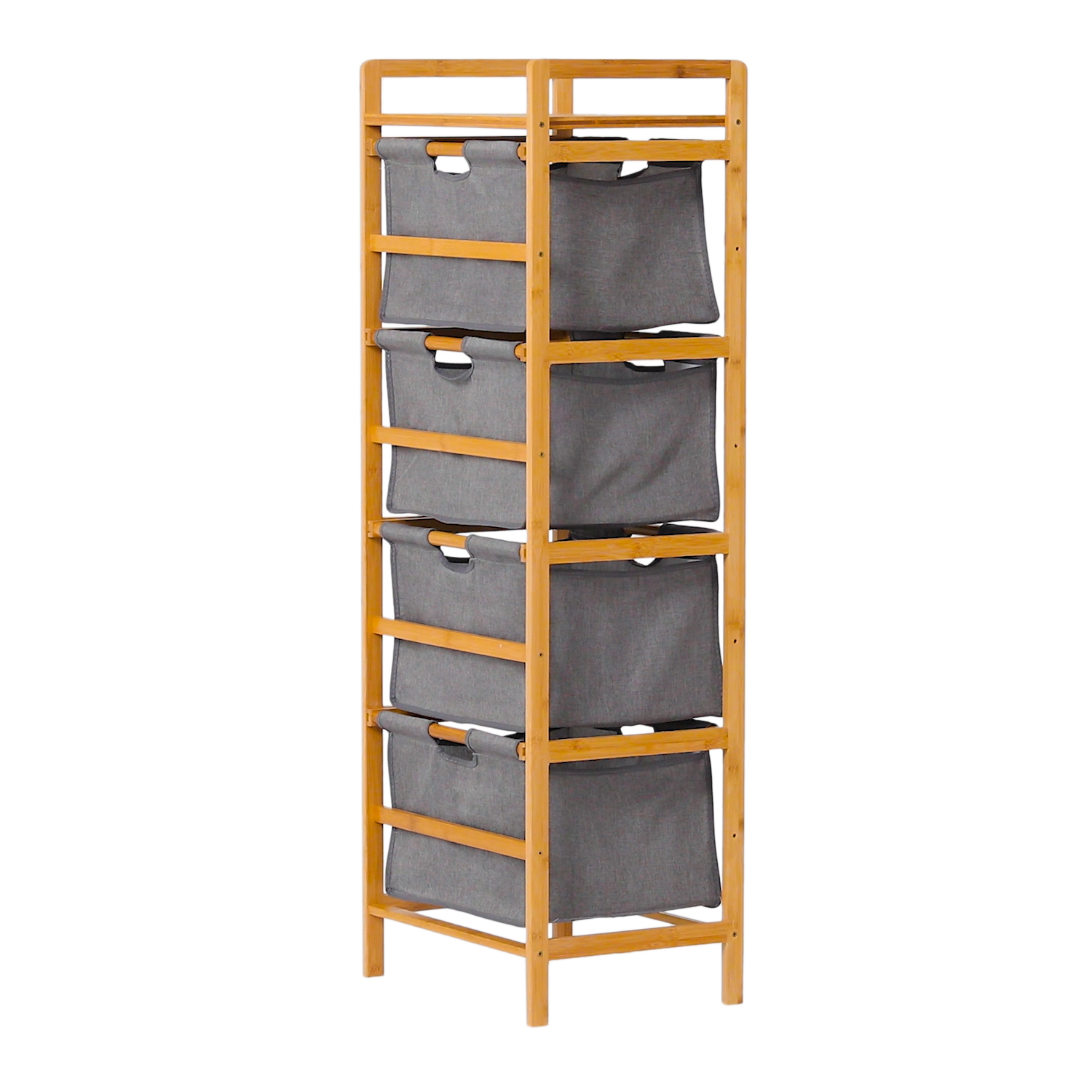 MoNiBloom Bamboo Organizer Clothing Storage Shelf with 4 Part Compartment Sorter Baskets Fabric Removable Clothes Drawers for