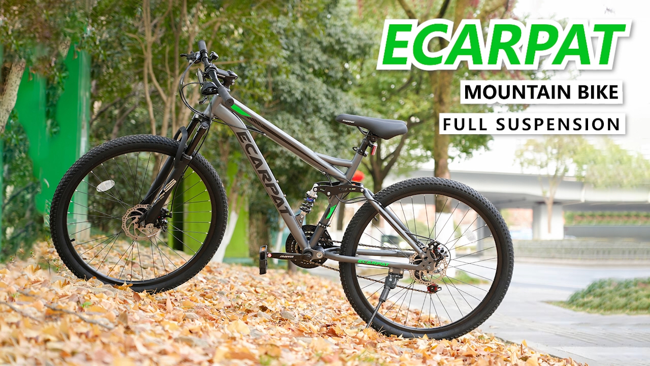 thumbnail video image 2 of 24 Inch Mountain Bike, 21-Speed Disc Brake, Front Fork Rear Shock Absorber Carbon Steel Frame Mountain Bike, Mens Womens Trail Commuter City Bicycles, 2 of 11