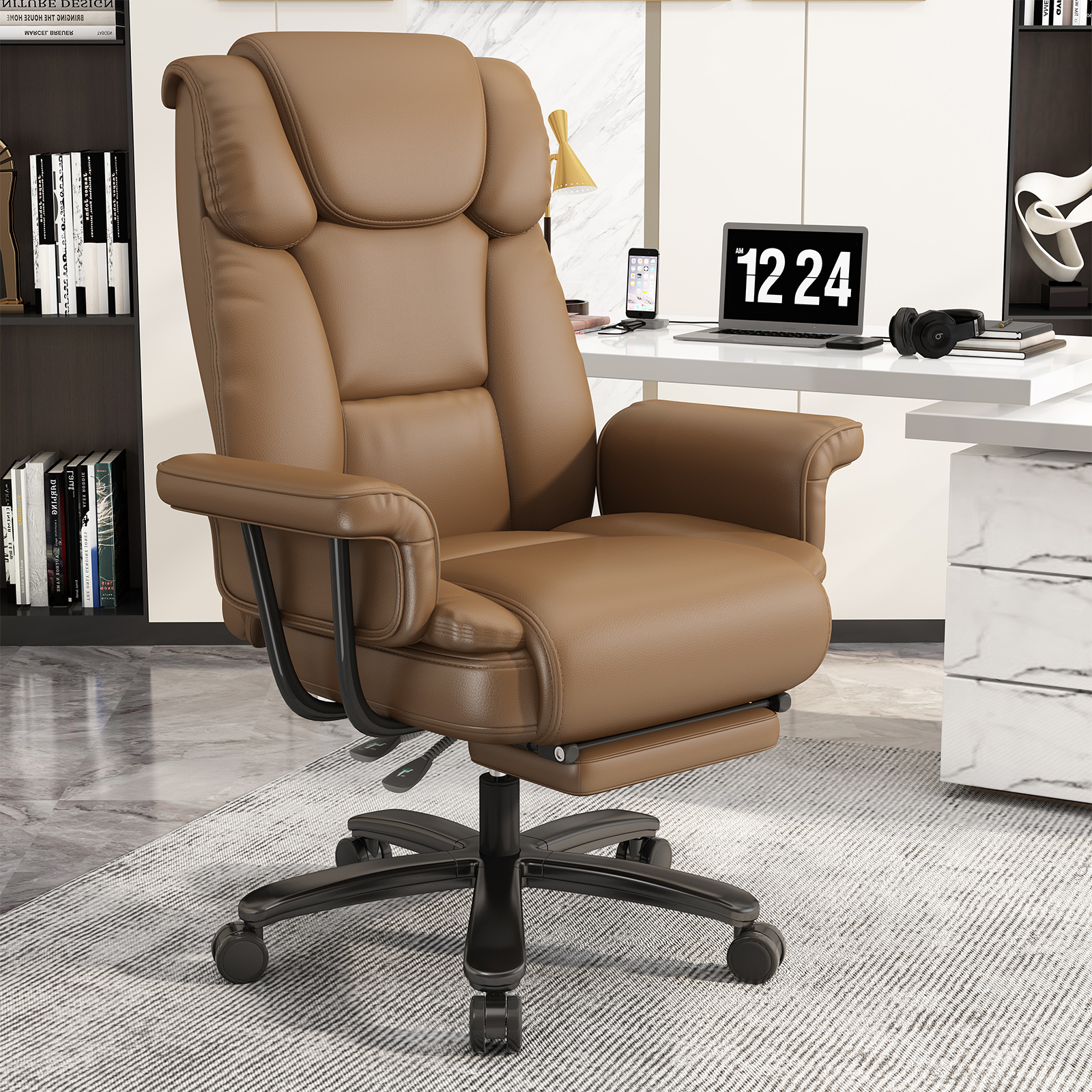 thumbnail video image 2 of iooHug Big and Tall Office Chair with Footrest, Ergonomic Desk Chair 400 LBS, High Back Reclining Office Chair, Executive Computer Chair for Home Office, Black, 2 of 7
