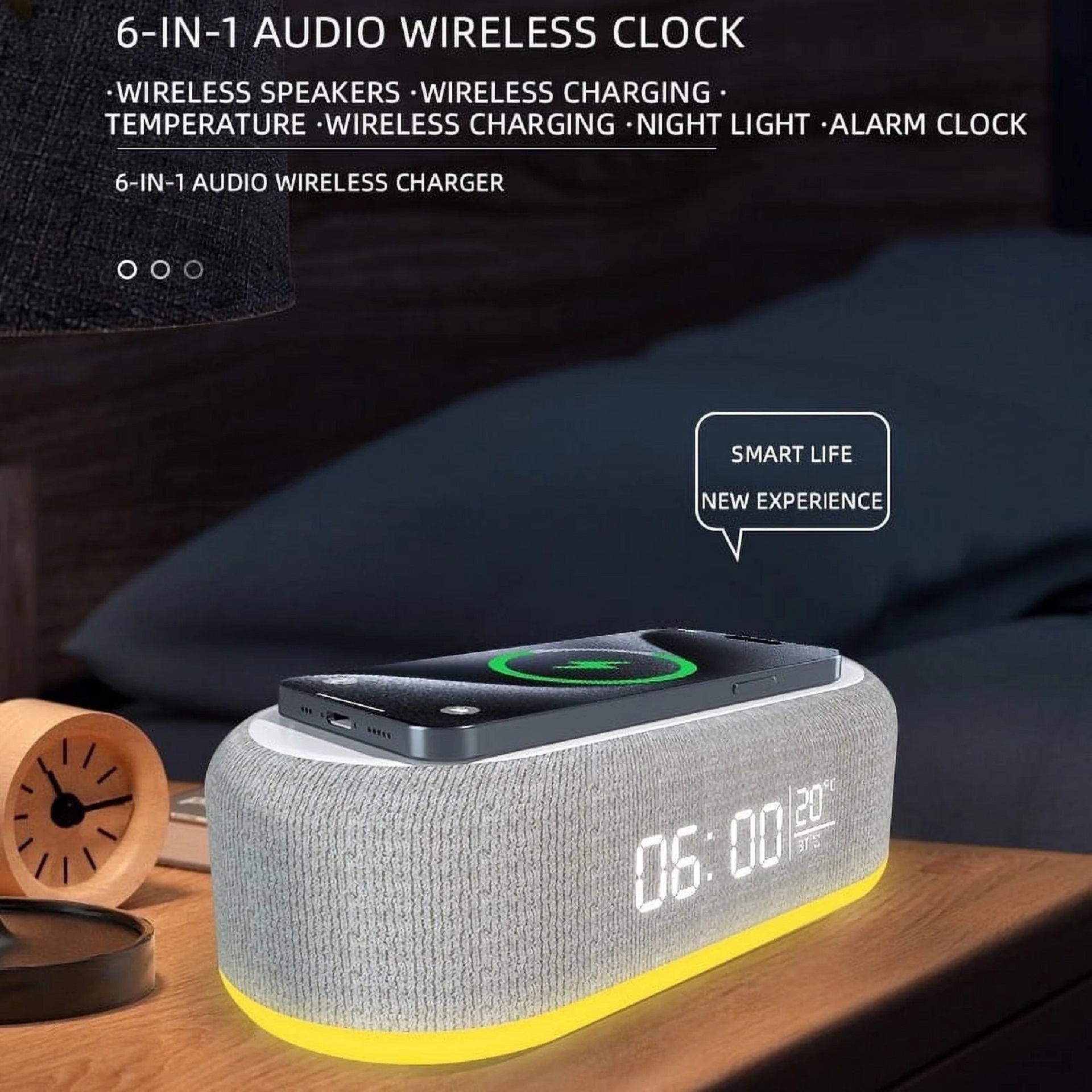 thumbnail video image 2 of Tancola Regular Calming Wireless Charger Bedroom Sleep Sound Machine with Digital Alarm Clock, Night Light for Adult, White, 2 of 9