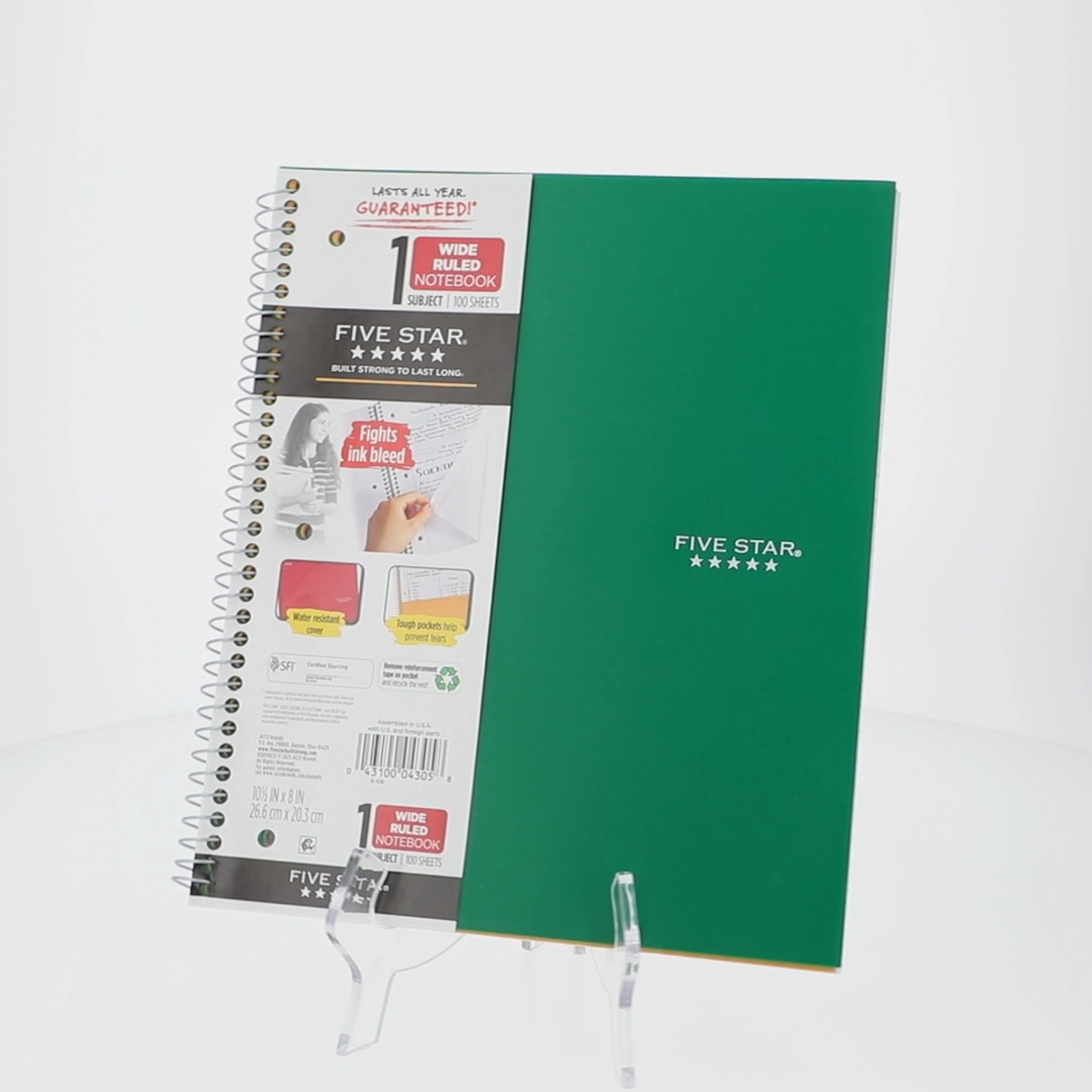 Five Star Wirebound Notebook, 1 Subject, Wide Ruled, Forest Green