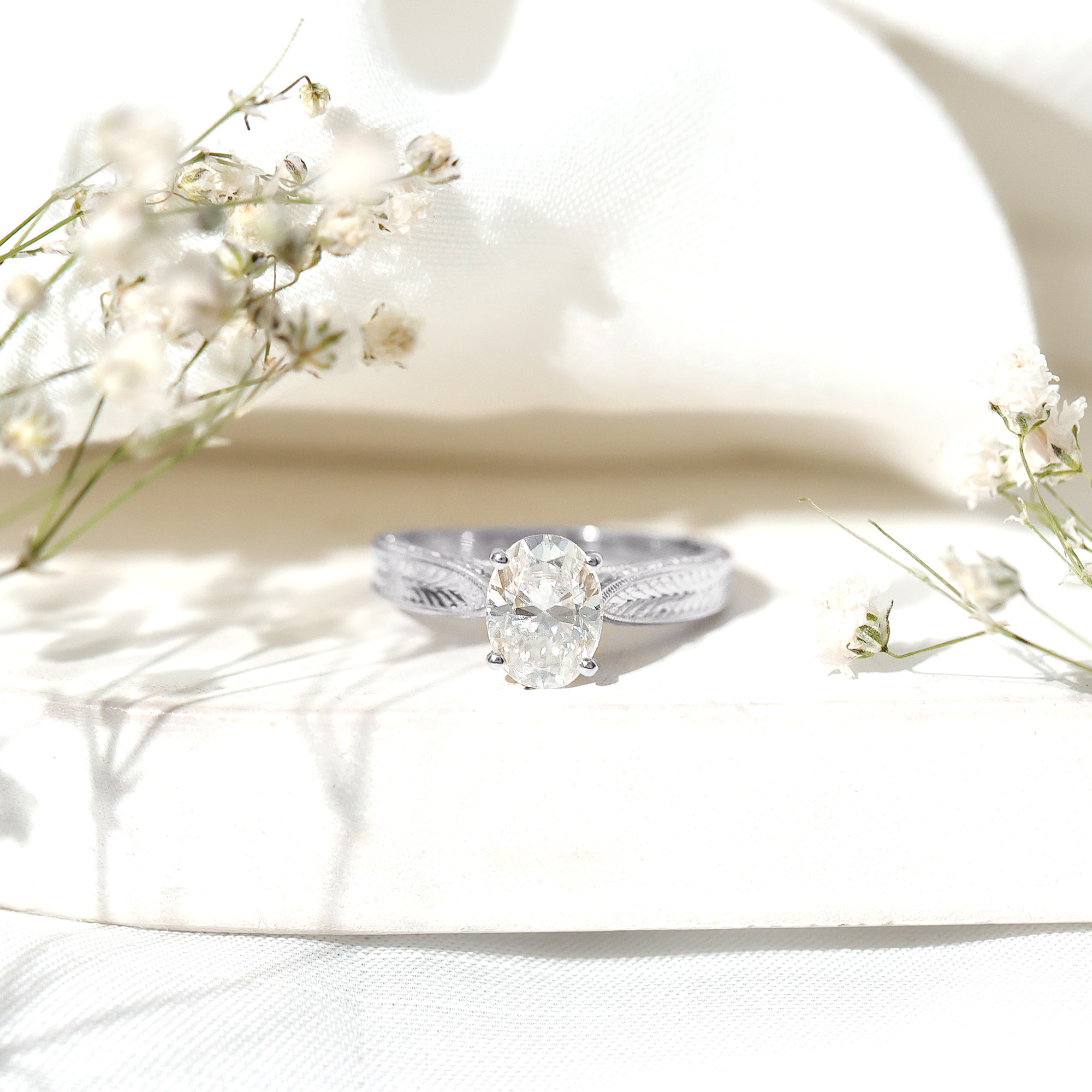 thumbnail video image 2 of Rosec Jewels Vintage Lab Grown Diamond Oval Engagement Ring - 6x8 mm - EF-VS Grade Certified, 14K White Gold, US 11.00, 2 of 9