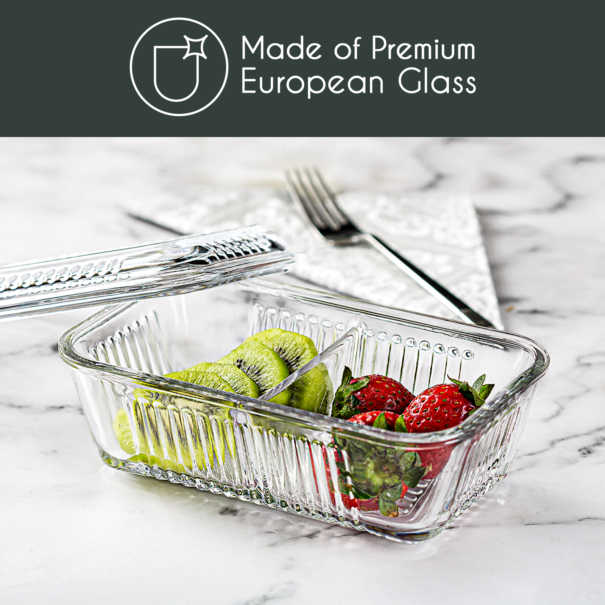 thumbnail video image 2 of Crystalia Double-Compartment Glass Food Container with Lid, 13.7 oz Divided Storage for Meals, Snacks, Butter, and Honey, 2 of 7