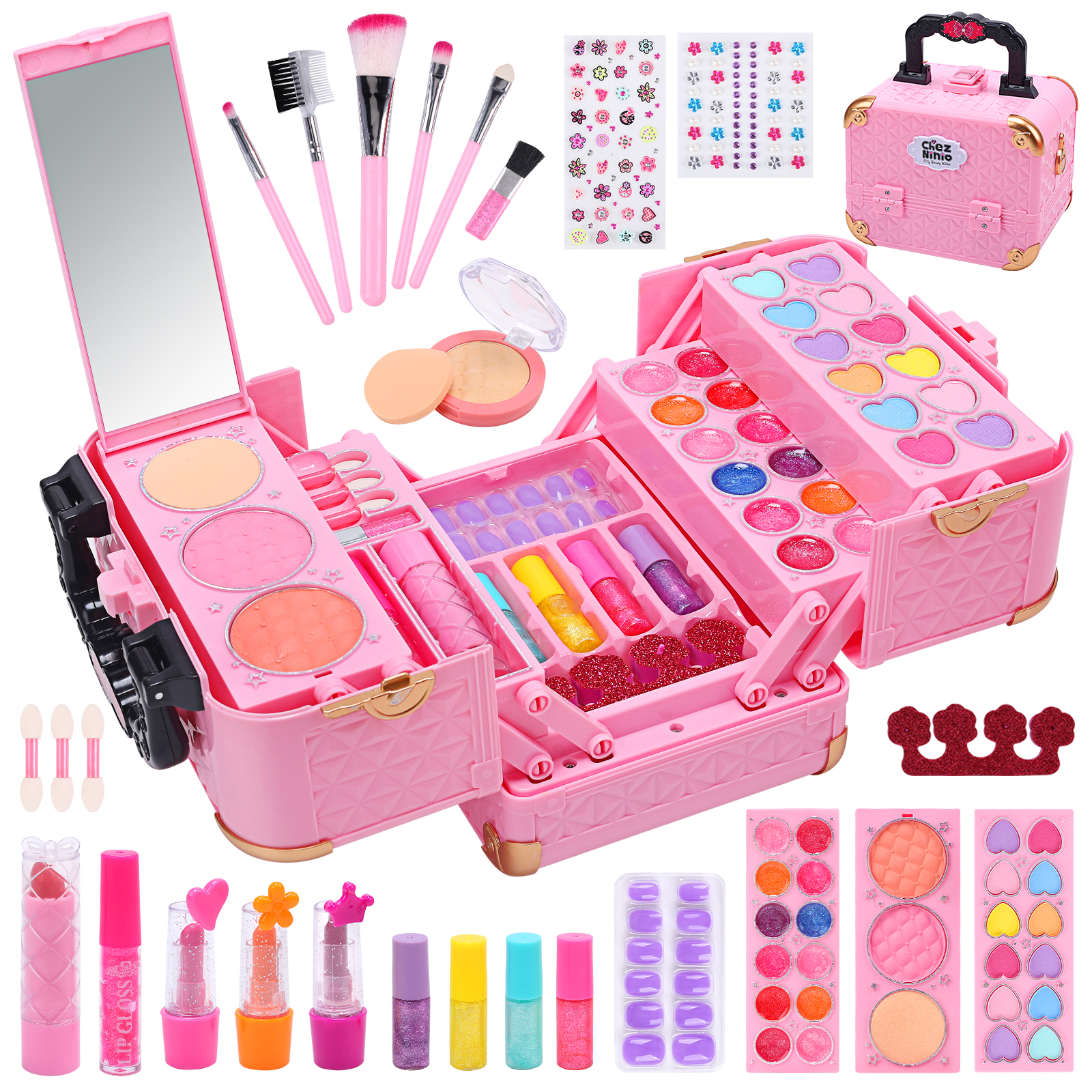 thumbnail video image 2 of JoyStone 62Pcs Kids Washable Makeup Kit Make Up Set, Pretend Vanity Set with Makeup Case Birthday Toys for Girls 3-12 Year Old Kids, 2 of 10