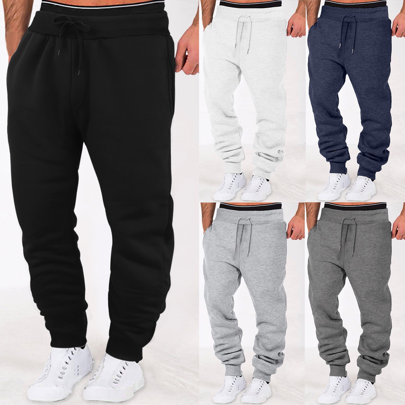 thumbnail video image 2 of BKQCNKM Pantalones De Hombre Men's Pants High Street Leisure Loose Sports Running Solid Color Lace Up Pants Sweater Pants Trousers Sweatpants Sweatpants 1Pc Pant White 3XL, 2 of 5