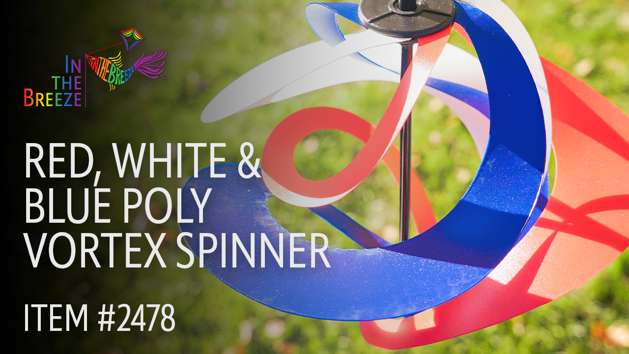 thumbnail video image 2 of In the Breeze 2478 — Red, White and Blue Poly Vortex Single Spinner — Mesmerizing and Colorful Hanging Wind Spinner, 2 of 5
