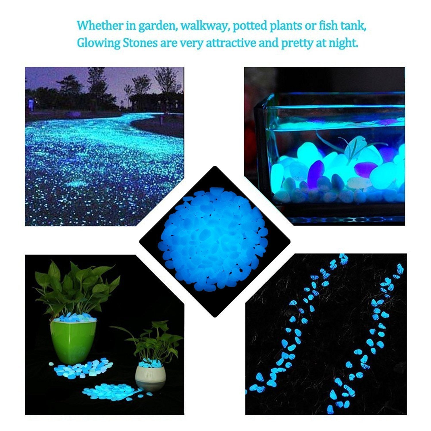 100/200/400/500PCS Glow in the Dark Garden Pebbles,Outdoor Landscaping ...