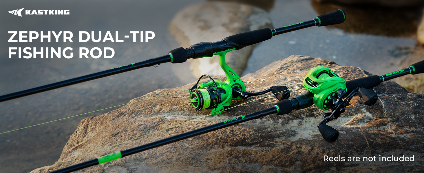 thumbnail video image 2 of KastKing Zephyr Dual Tip Fishing Rod, Lightweight KastFlex IM6 Graphite Spinning & Casting Rod, Fuji O-Ring Guide, Dual Tips Section for Different Powers, Drop Shot Hook Keeper, EVA Grip, 2 of 10