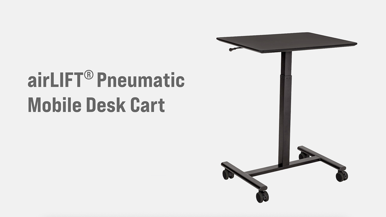 thumbnail video image 2 of Seville Classics airLIFT® Height Adjustable Mobile Rolling Laptop Cart Desk, Black, 2 of 6