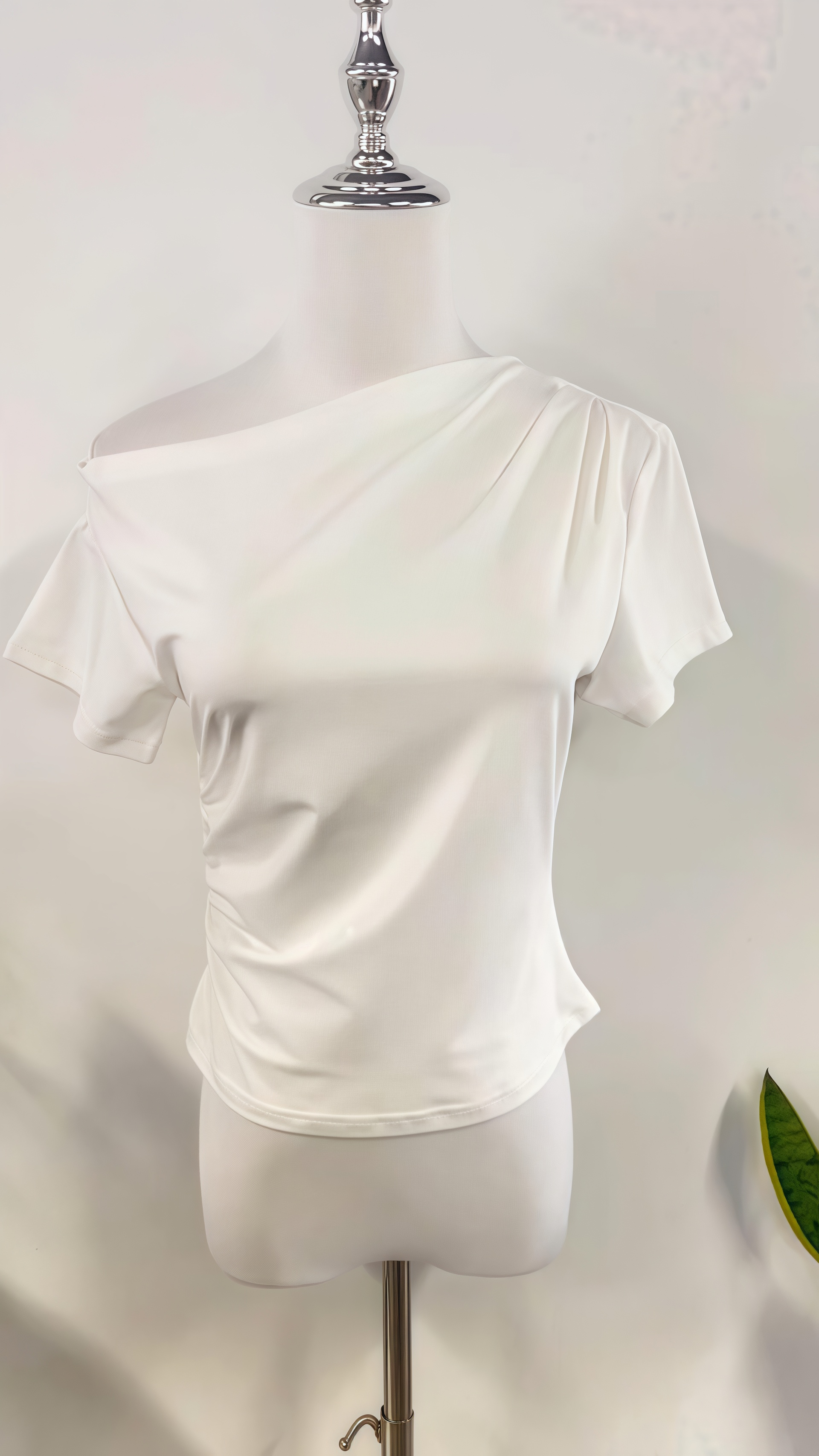 thumbnail video image 2 of IAIKUO Women's Plus Size XXL Off Shoulder Top - Asymmetric Ruched, Black, 2 of 8