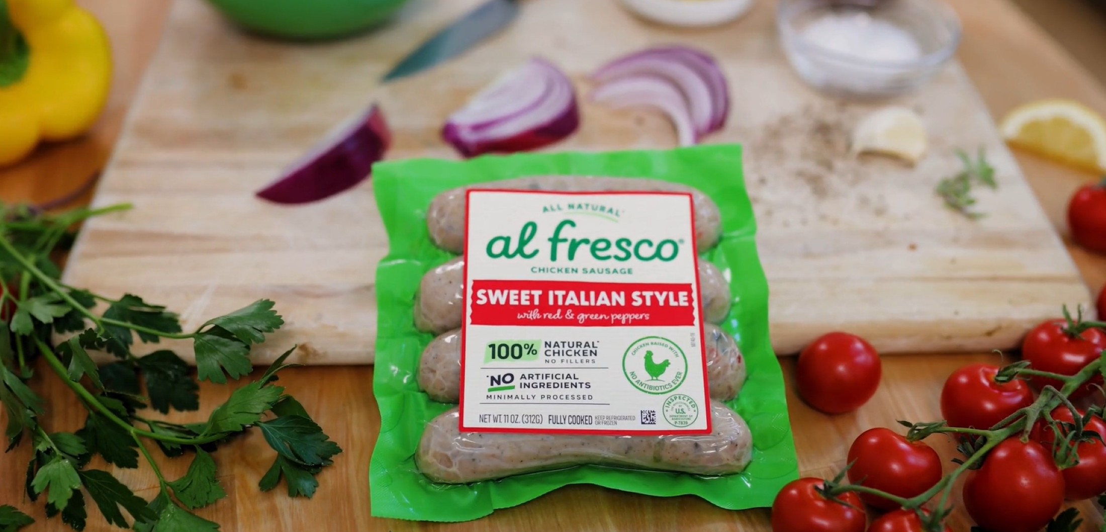 thumbnail video image 2 of Al Fresco Sweet Apple Chicken Sausage 11 oz, 4 Count, 2 of 12