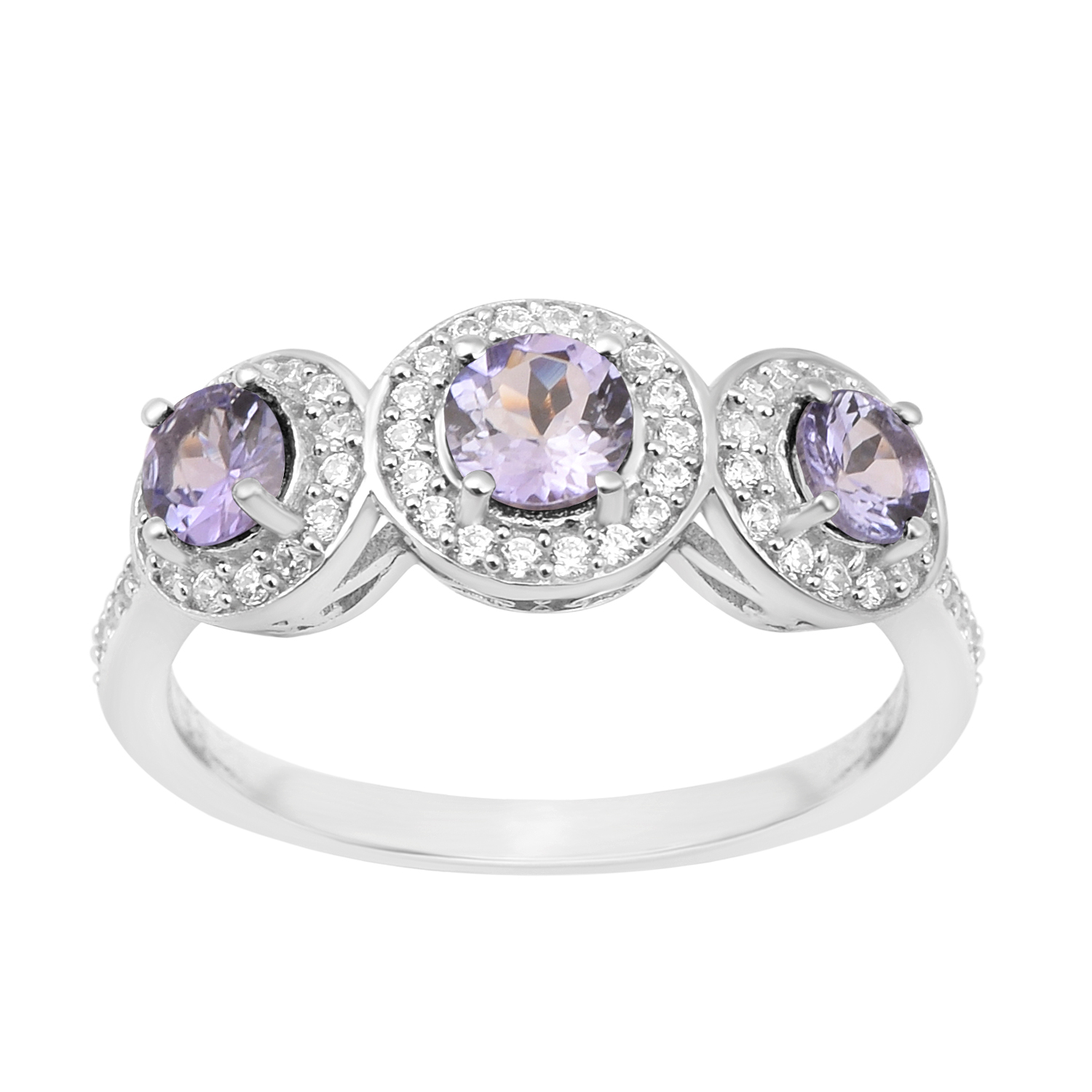thumbnail video image 2 of 1.05 Ct Round Tanzanite Gemstone 925 Sterling Silver 3-Stone Women Engagement Ring, 2 of 7