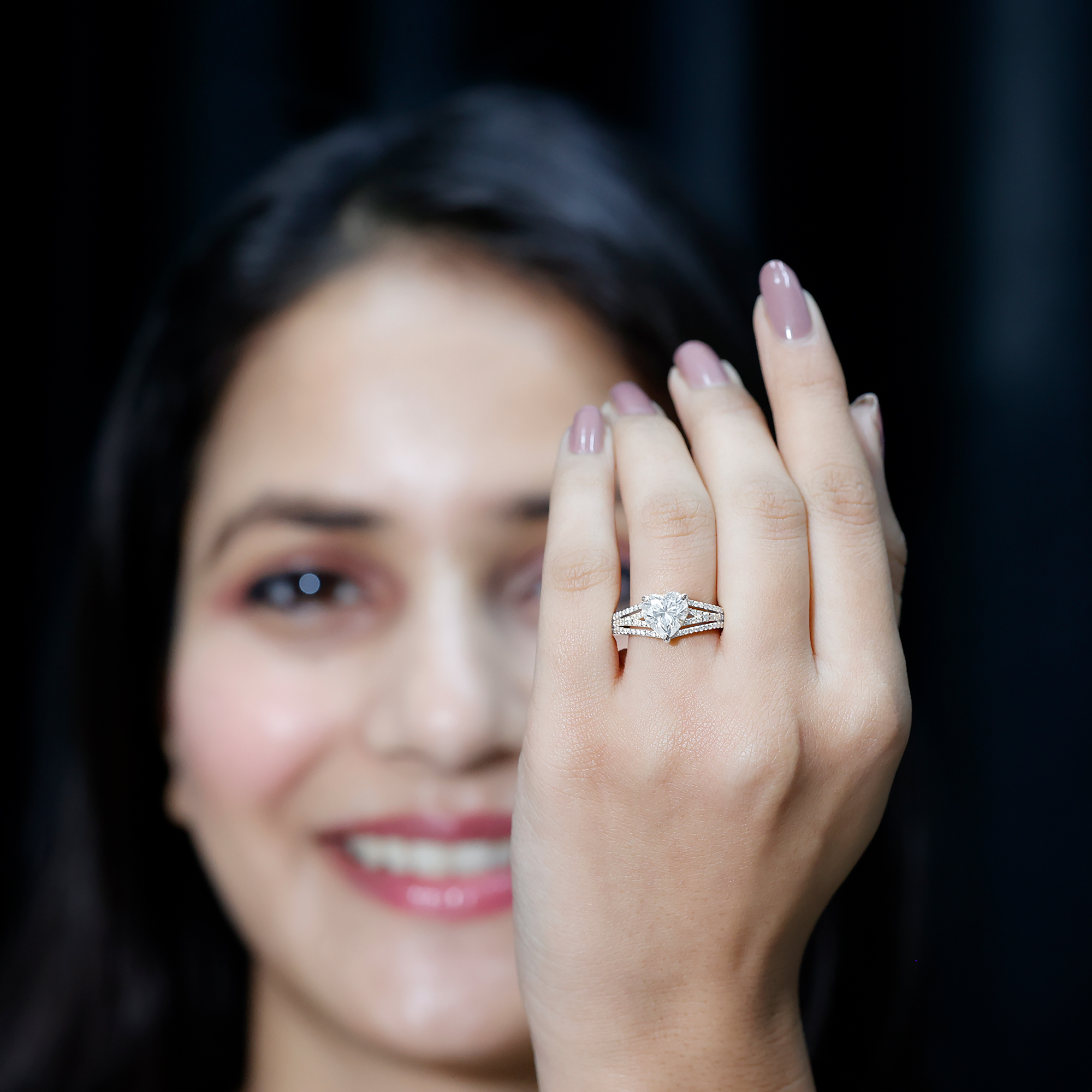 thumbnail video image 2 of Rosec Jewels Heart Shape Moissanite Split Shank Engagement Ring (2 Ct, 8 mm, D-VS1 Grade), 10K White Gold, US 5.50, 2 of 9