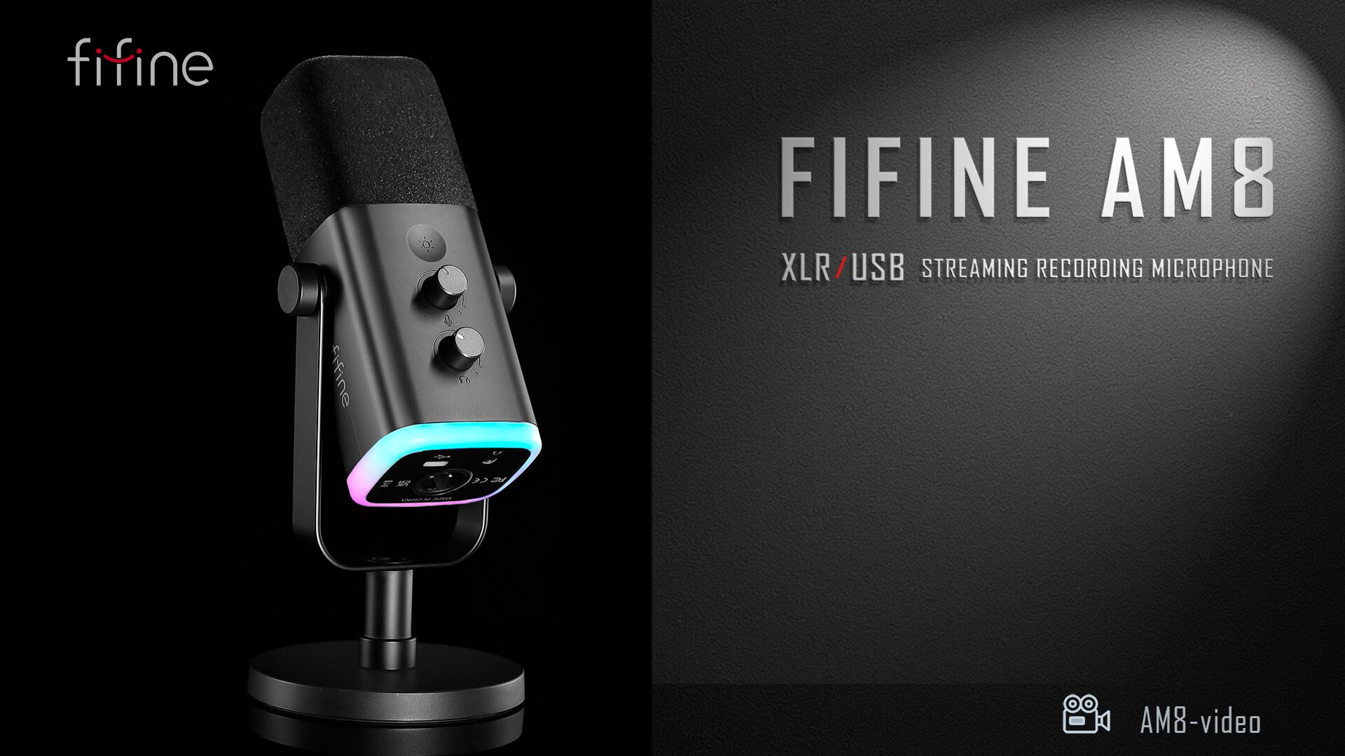 thumbnail video image 2 of FIFINE AM8 XLR USB Dynamic Microphone for Computer PC PS5, Gaming/Podcast Mic with Clear Voice, RGB Light, Headphone Jack, Mute Button, Desktop Stand for Streaming, Music Recording, 2 of 11