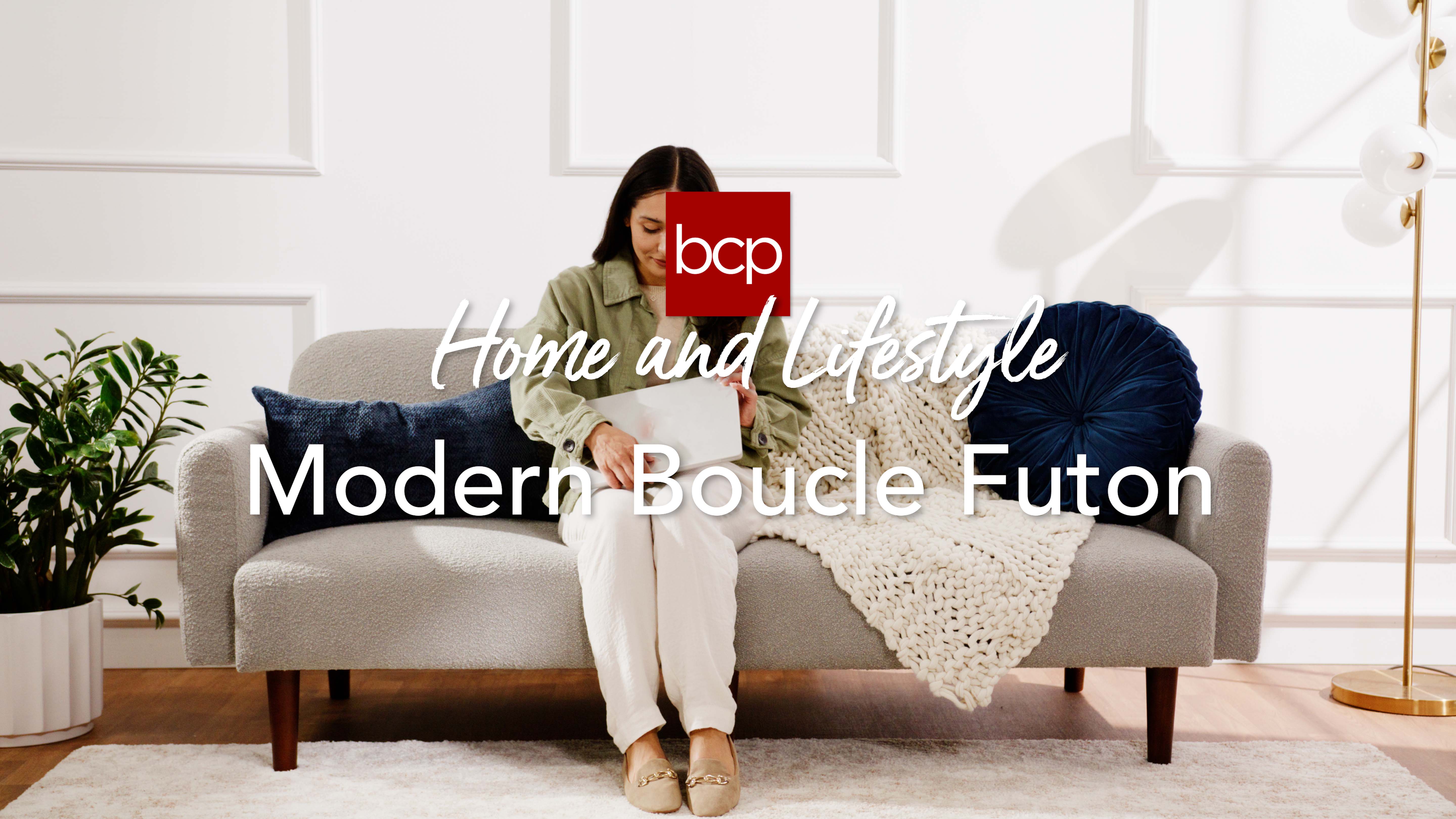 thumbnail video image 2 of Best Choice Products Curved Convertible Futon, Boucle Fabric Split-Back Sleeper Bed - Mauve, 2 of 10