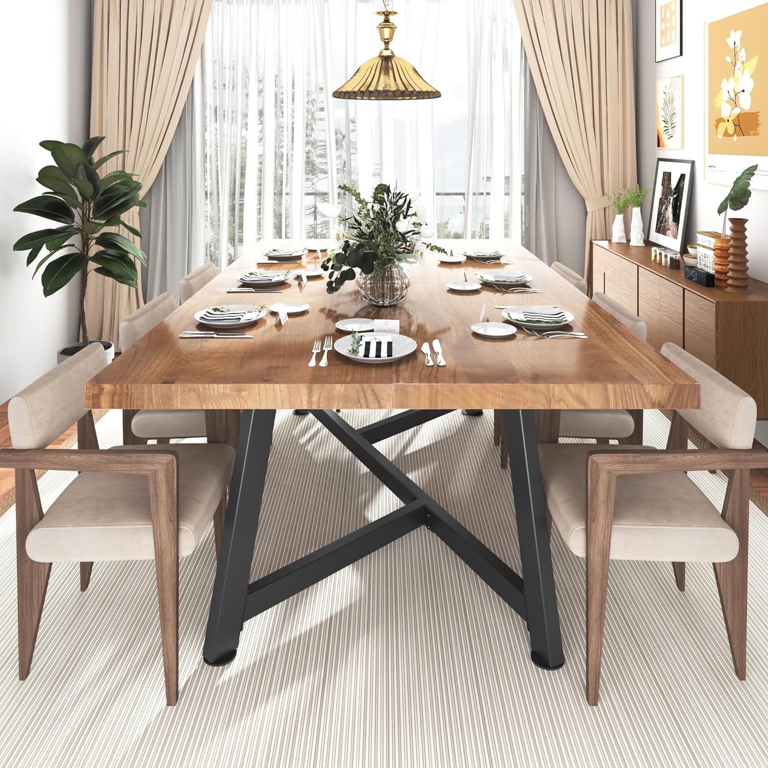 thumbnail video image 2 of ChVans  72" Large Solid Wood Dinner Table for 4-8 Person, Modern Farmhouse Kitchen Table with Adjustable Heavy Duty Metal Leg, Rectangular Dining Table for Gathering, Kitchen, Dining Living Room, 2 of 10