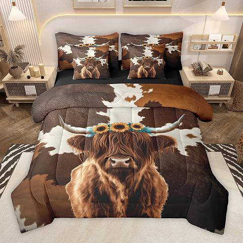 thumbnail video image 2 of Homewish Rustic Highland Cattle 7-Piece Twin Bedding Sets,Retro Farmhouse Cowhide Bedding Comforter Set,Country Sunflower Sheet Sets For Kids,Super Cozy Room Decor Reversible, 2 of 9