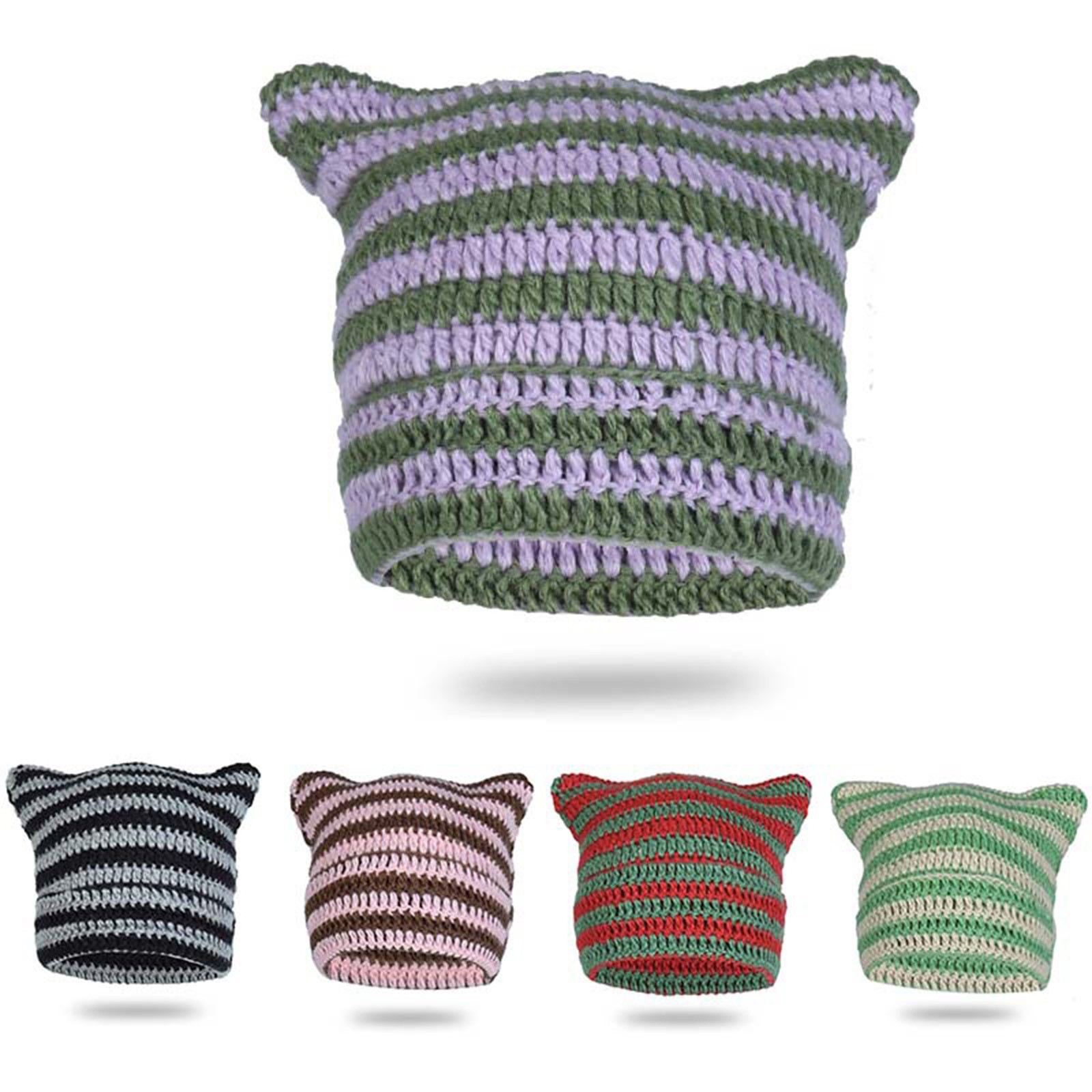 thumbnail video image 2 of GZWYHT Beanies,Beanie Hats Winter Cat Ears Hat Warm Chunky Cable Knit Hats Soft Stretch Thick Cute Knitted Cap For Cold Weather Winter Hats,Hats for Women Green, 2 of 7