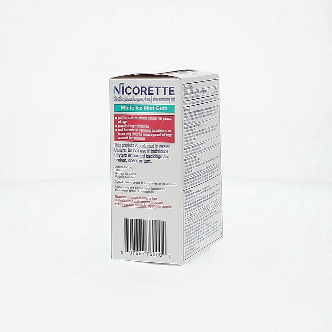 Nicorette Nicotine Gum, Stop Smoking Aids, 4 Mg, White Ice Mint, 100 Count  HSA/FSA Eligible