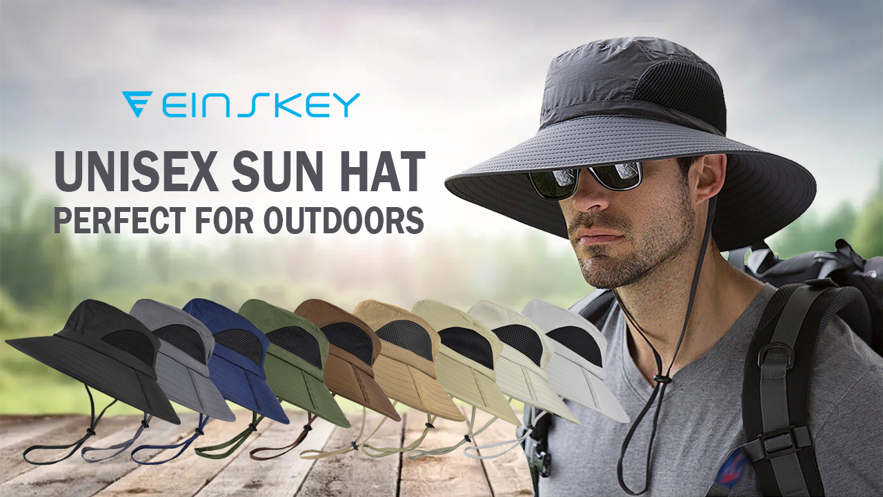 thumbnail video image 2 of EINSKEY Sun Hat for Men Women,Boonie Hat Fishing Hiking Safari Beach,Waterproof Wide Brim Bucket Hat Beige, 2 of 10